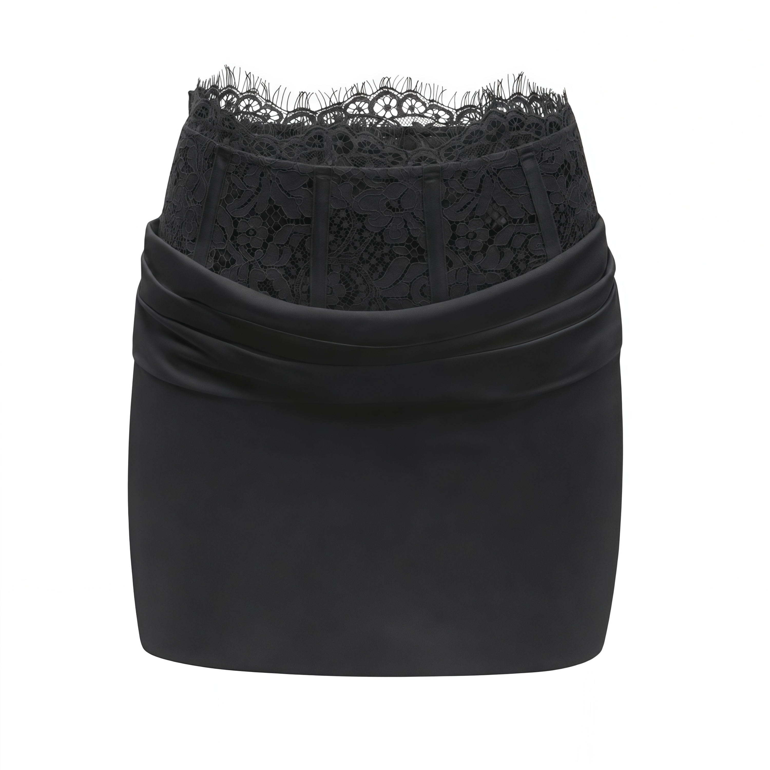 Siosi Black Ruched Top & Skirt Set with Lace Trim (Final Sale-US Only)