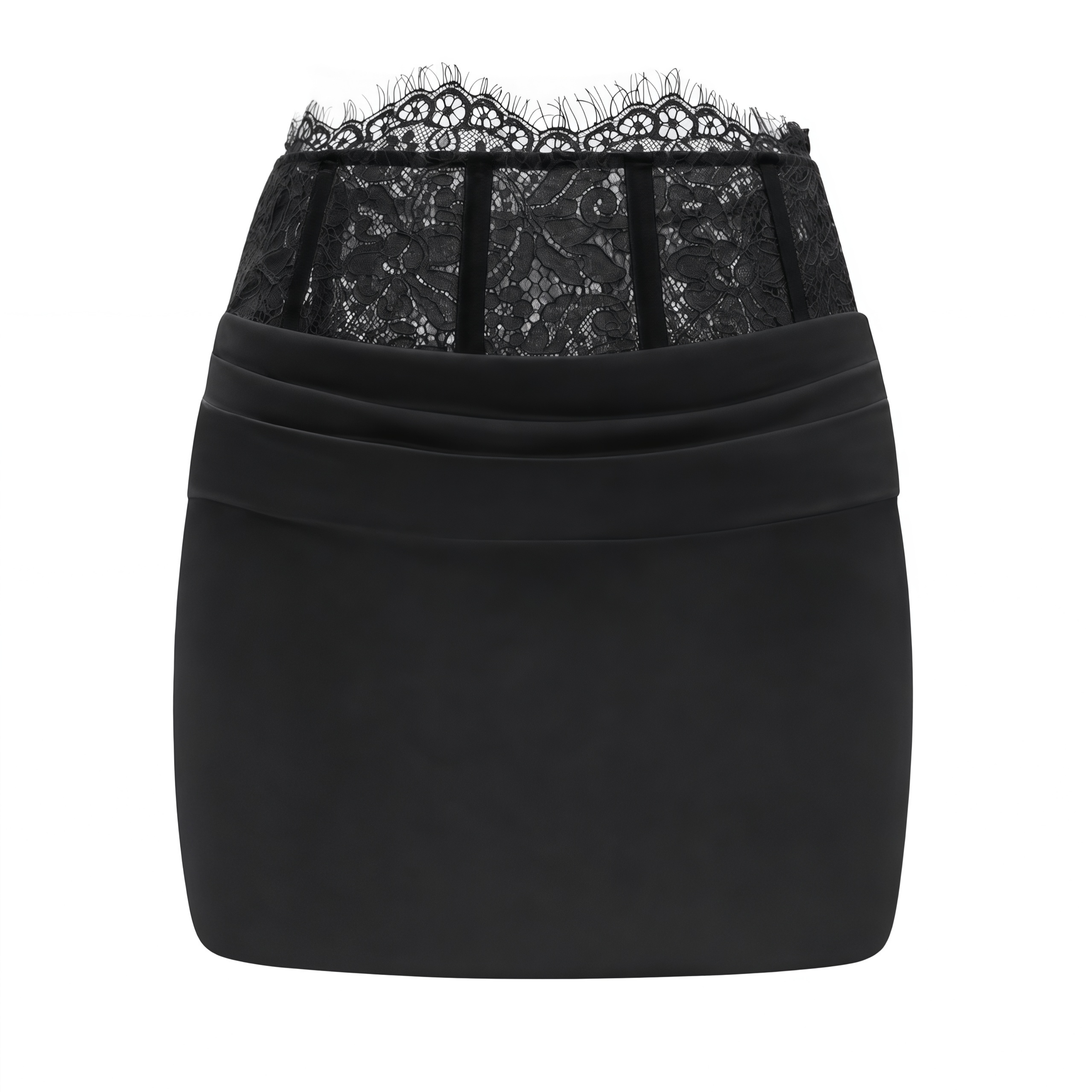 Siosi Black Ruched Top & Skirt Set with Lace Trim (Final Sale-US Only)