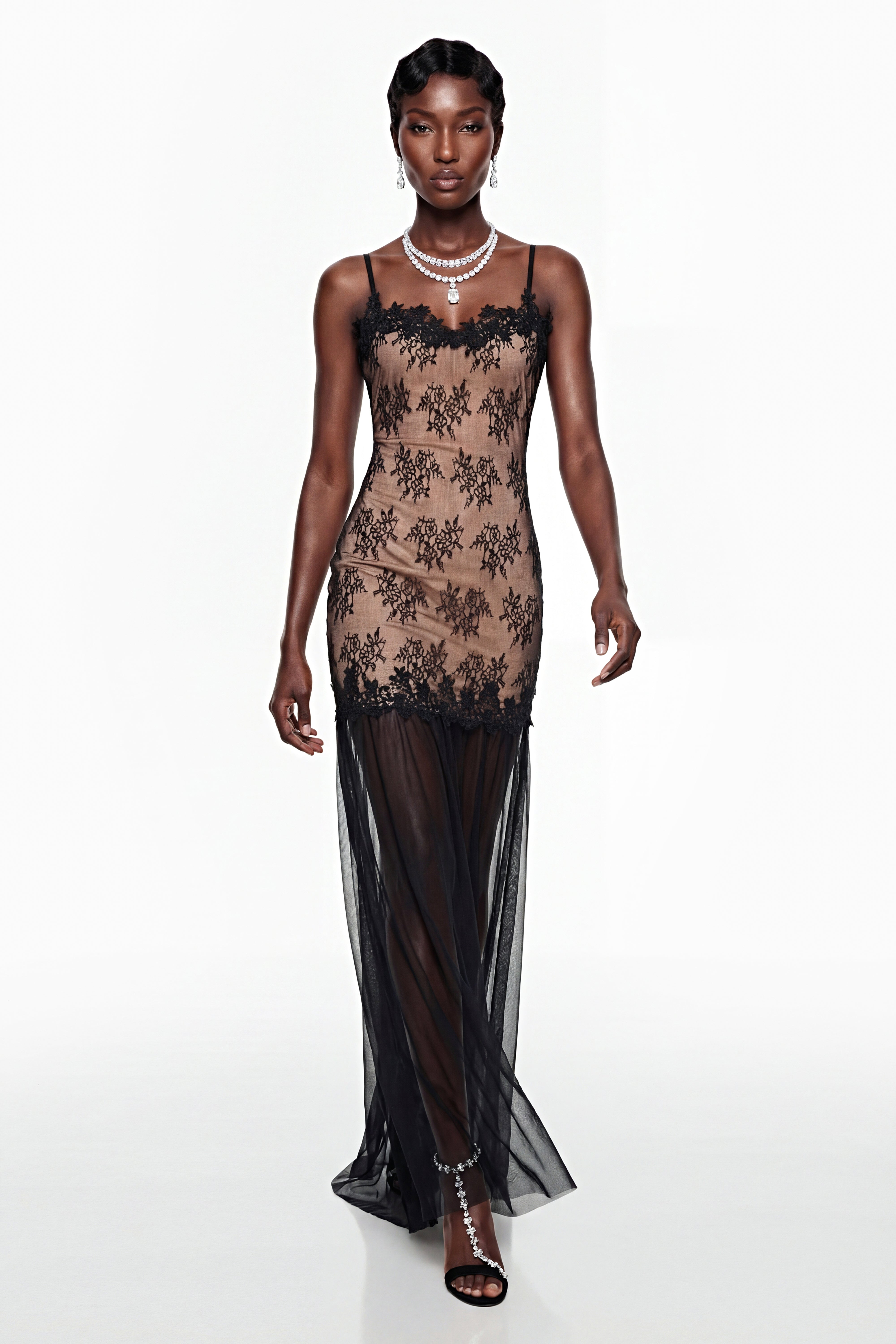Sisanda Black Tulle Maxi Dress with Lace Panels (Final Sale)