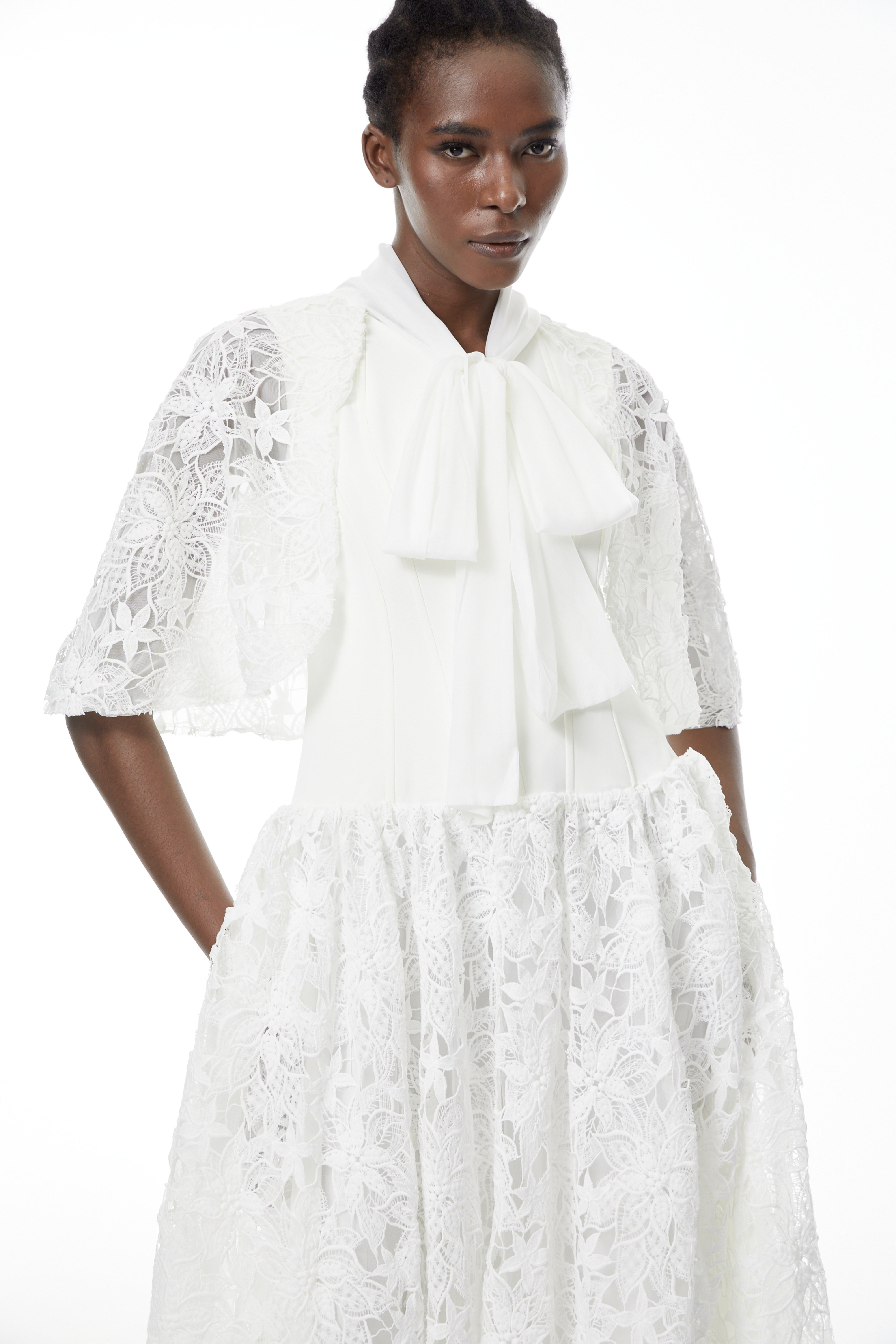 Sissel White Floral Lace Maxi Dress with Self-Tie (Final Sale-US Only)