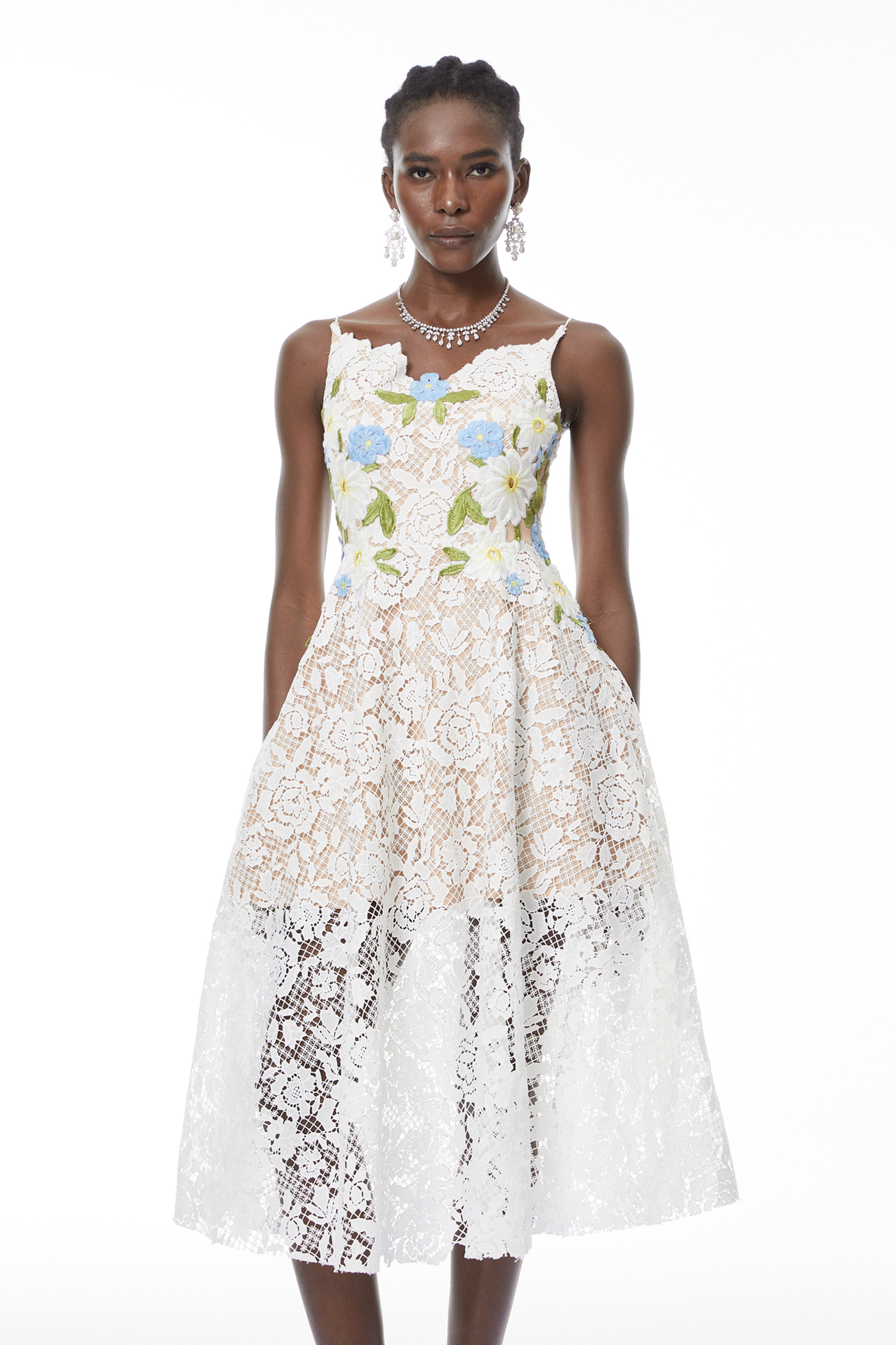 Floral Embroidered Lace Midi Dress