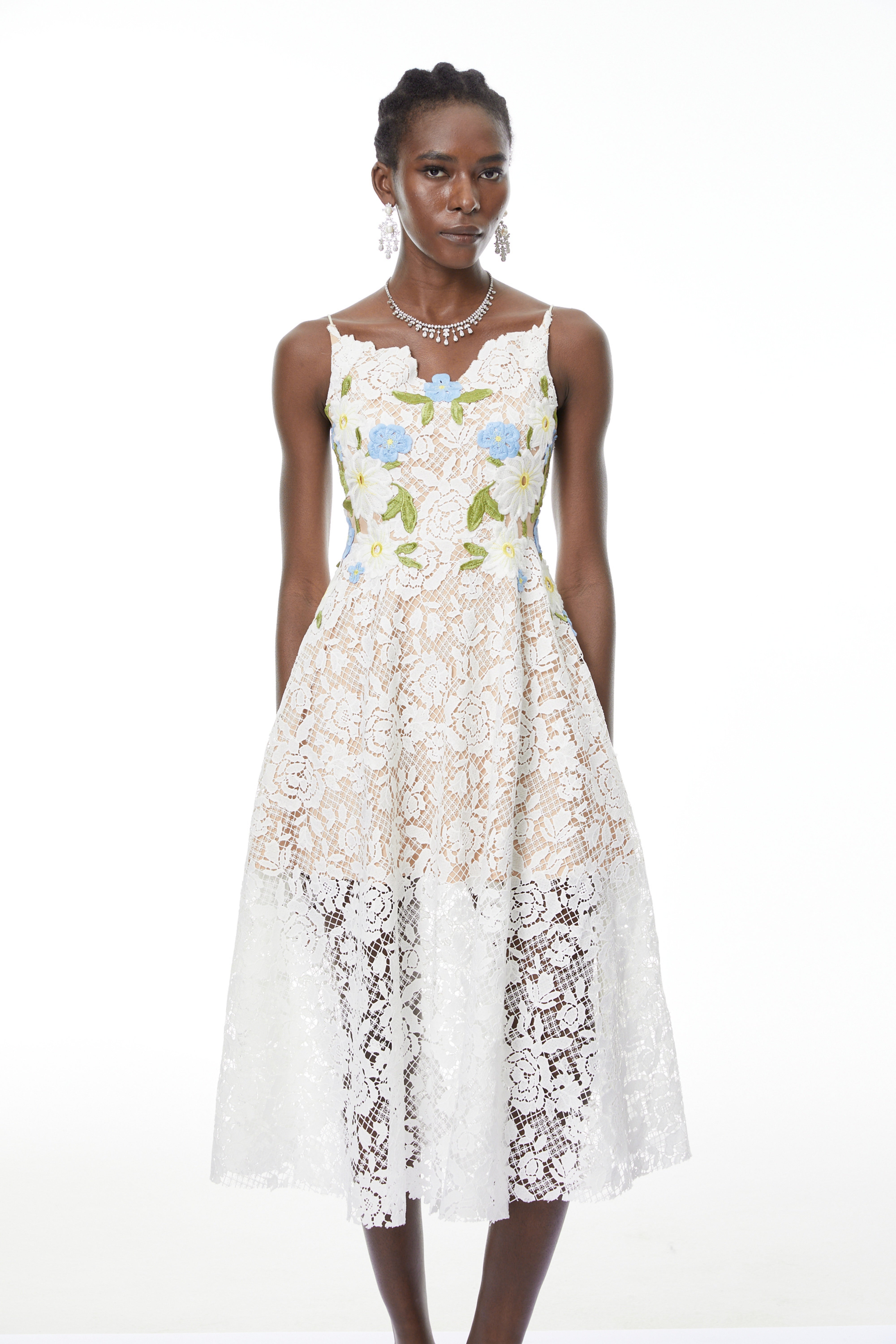 Floral Embroidered Lace Midi Dress