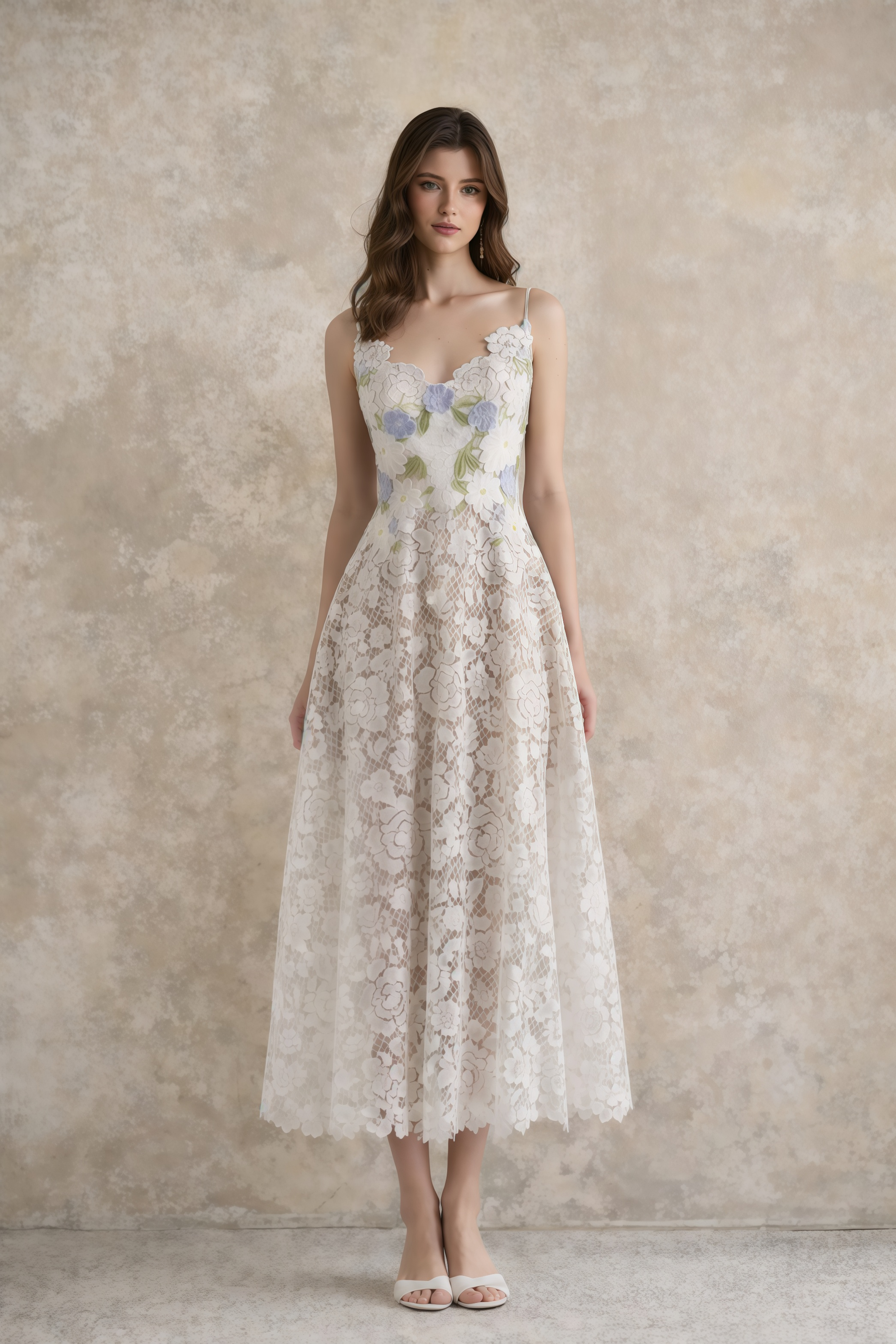 Floral Embroidered Lace Midi Dress