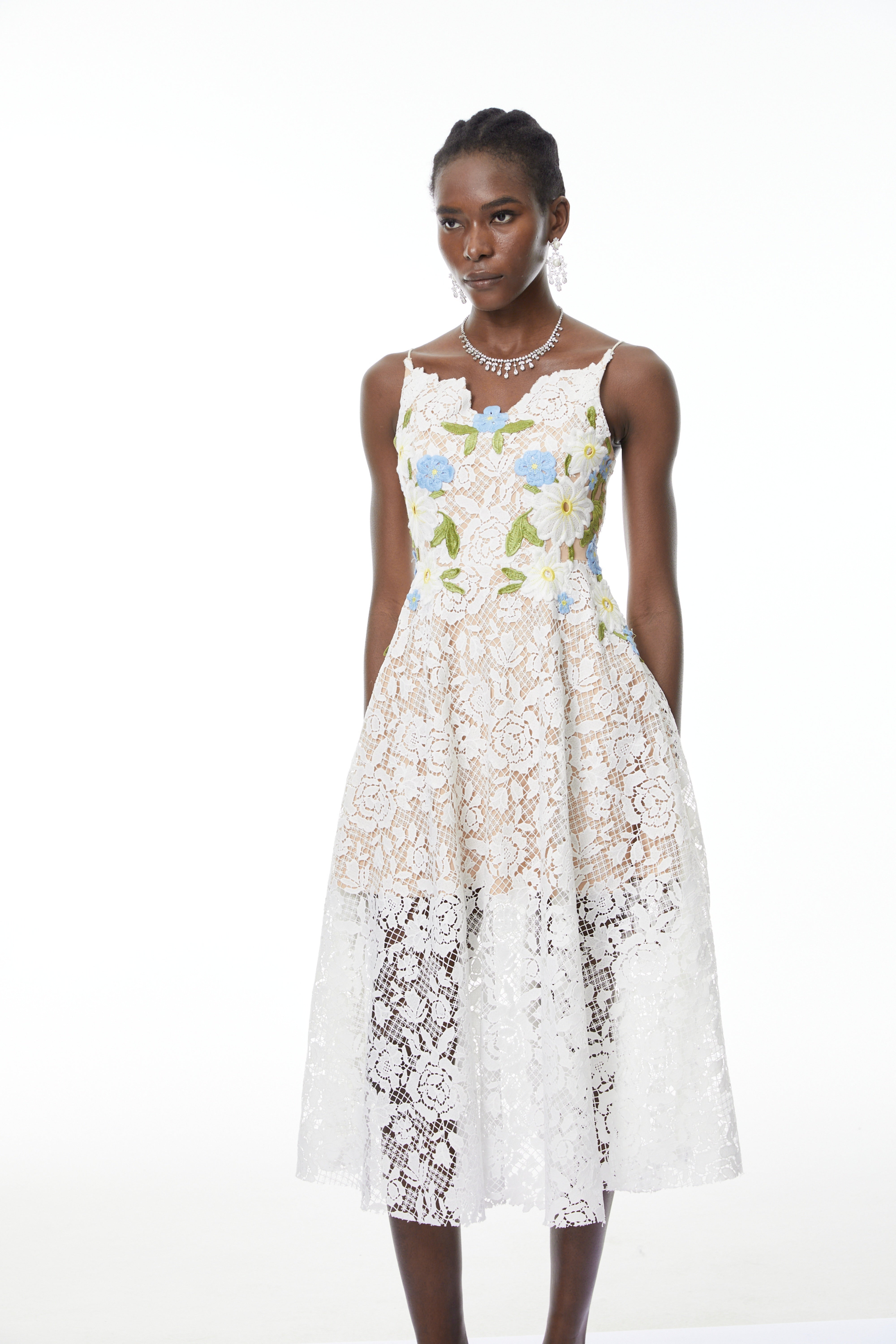 Floral Embroidered Lace Midi Dress