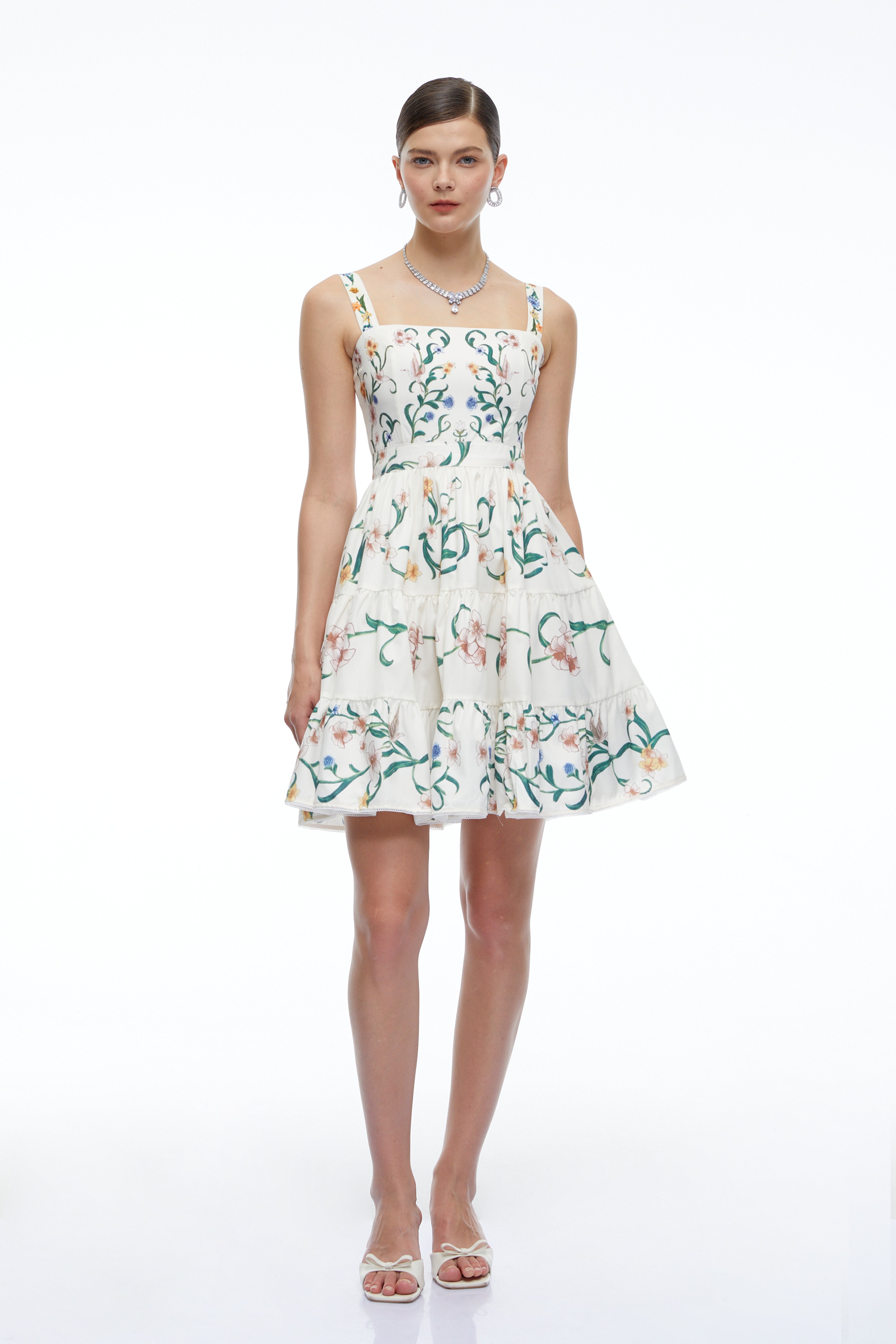 Soline Green Floral Print Ruffled Mini Dress