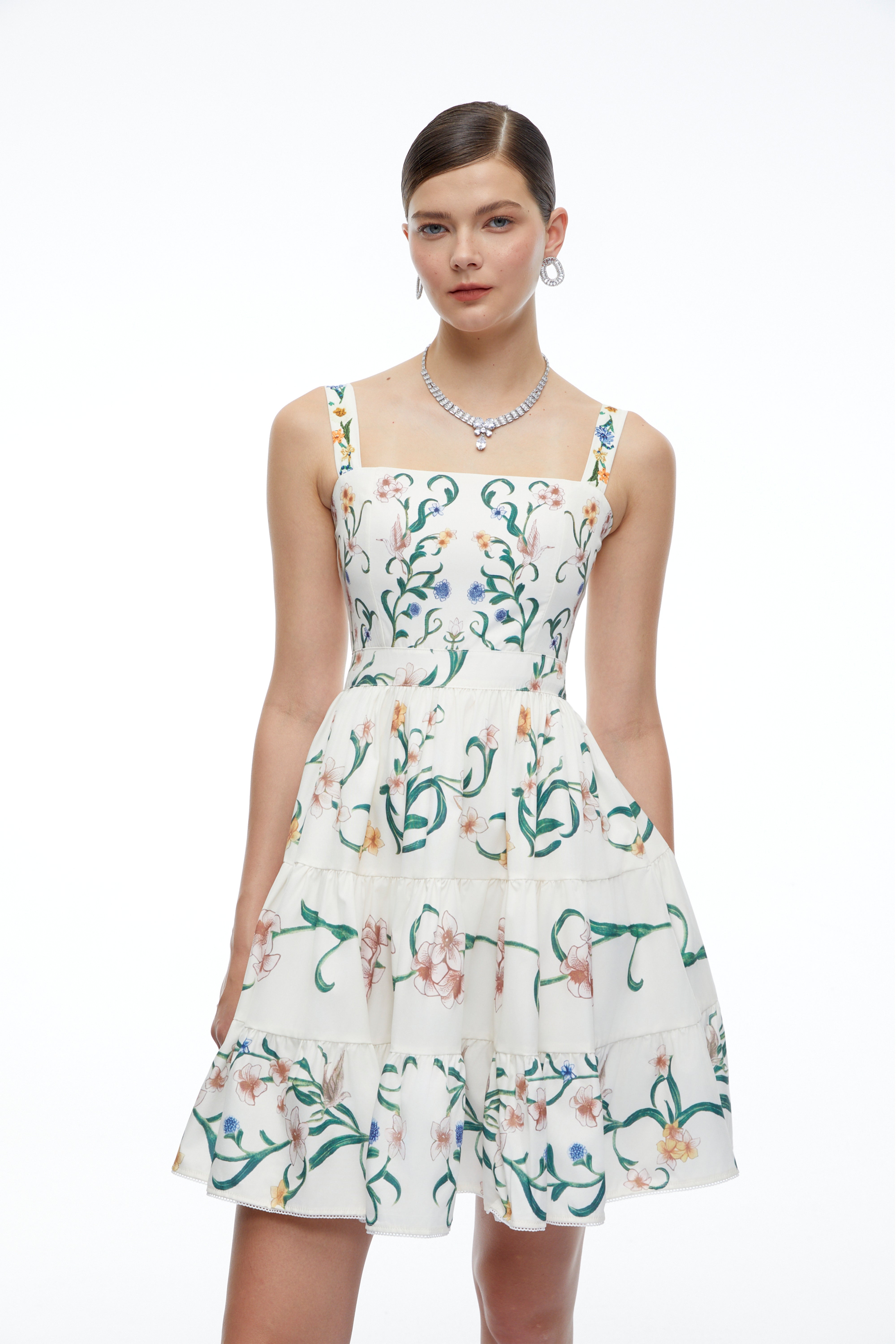 Soline Green Floral Print Ruffled Mini Dress