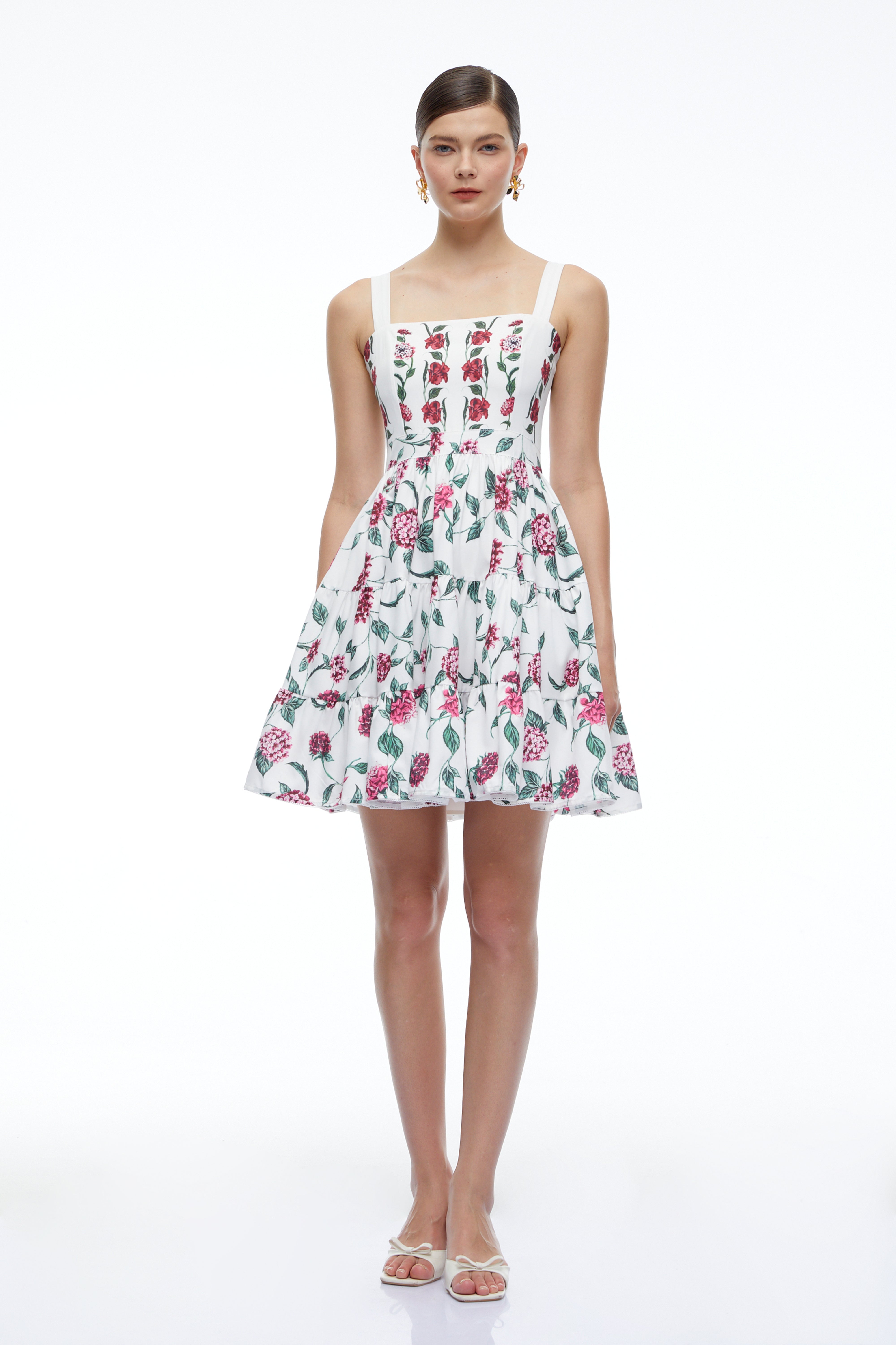Soline White Floral Print Ruffled Mini Dress