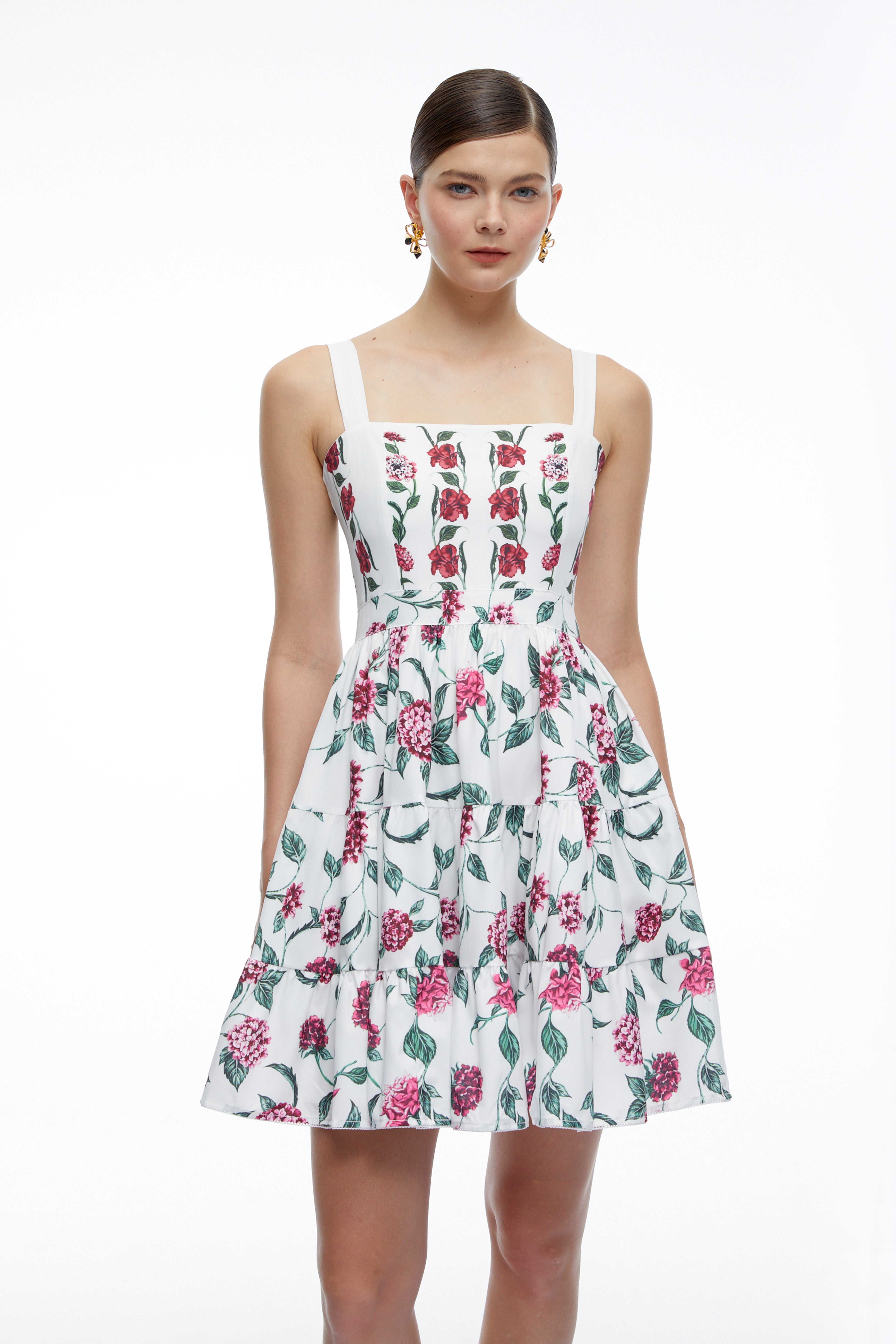 Soline White Floral Print Ruffled Mini Dress