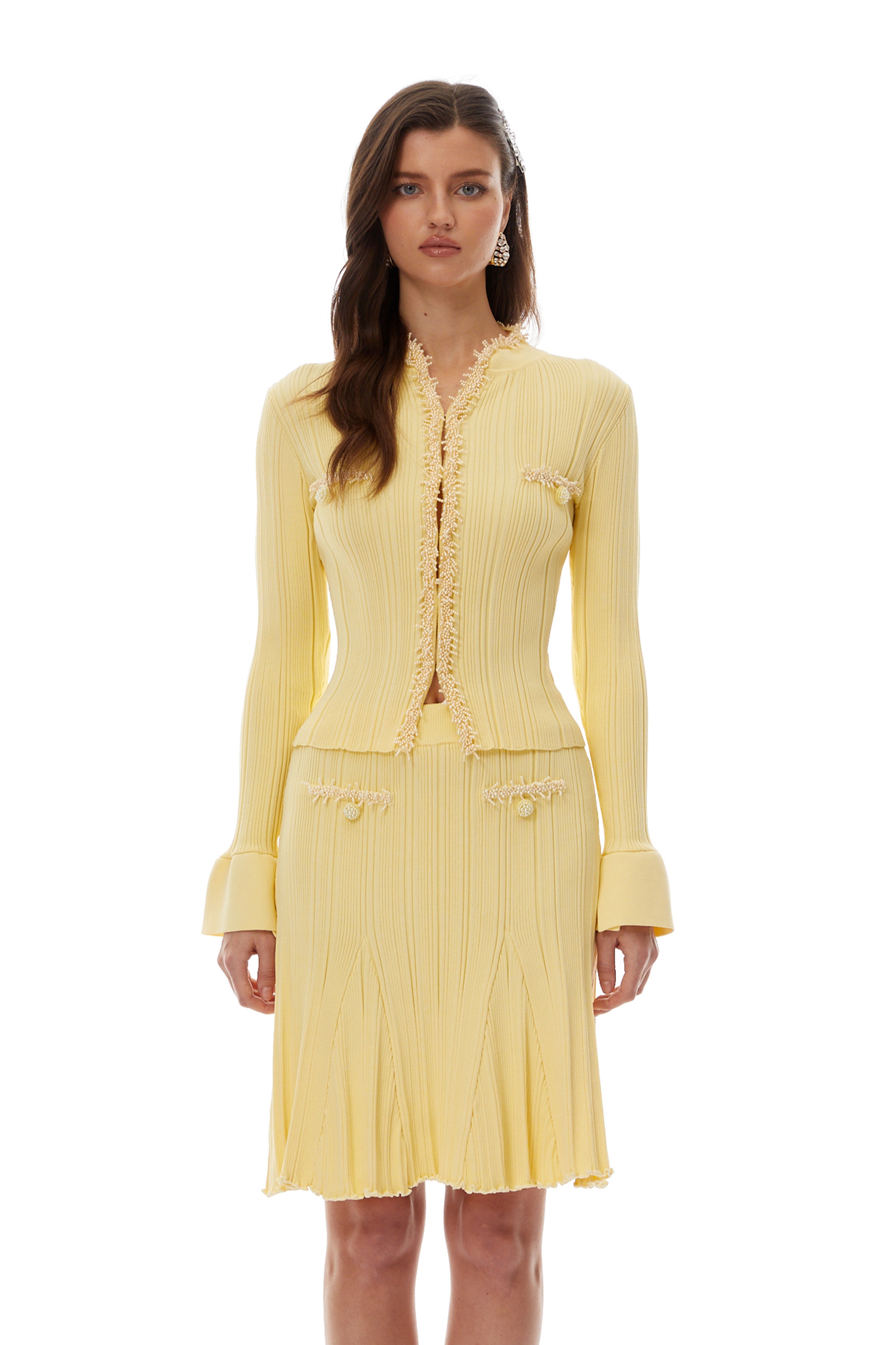 Sólveig Yellow Beaded Knit Blouse & Skirt Set (Final Sale-US Only)