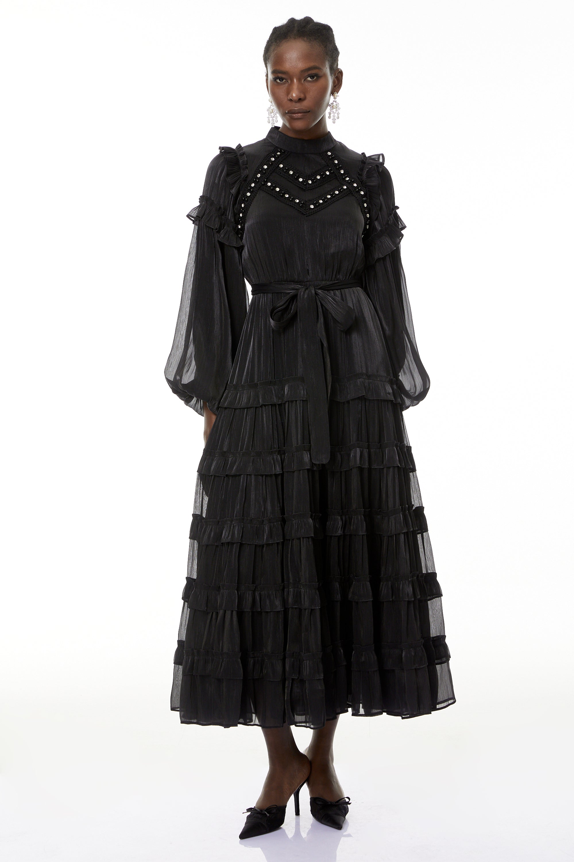 Suzanne Black Ruffled Tiered Maxi Dress (Final Sale)