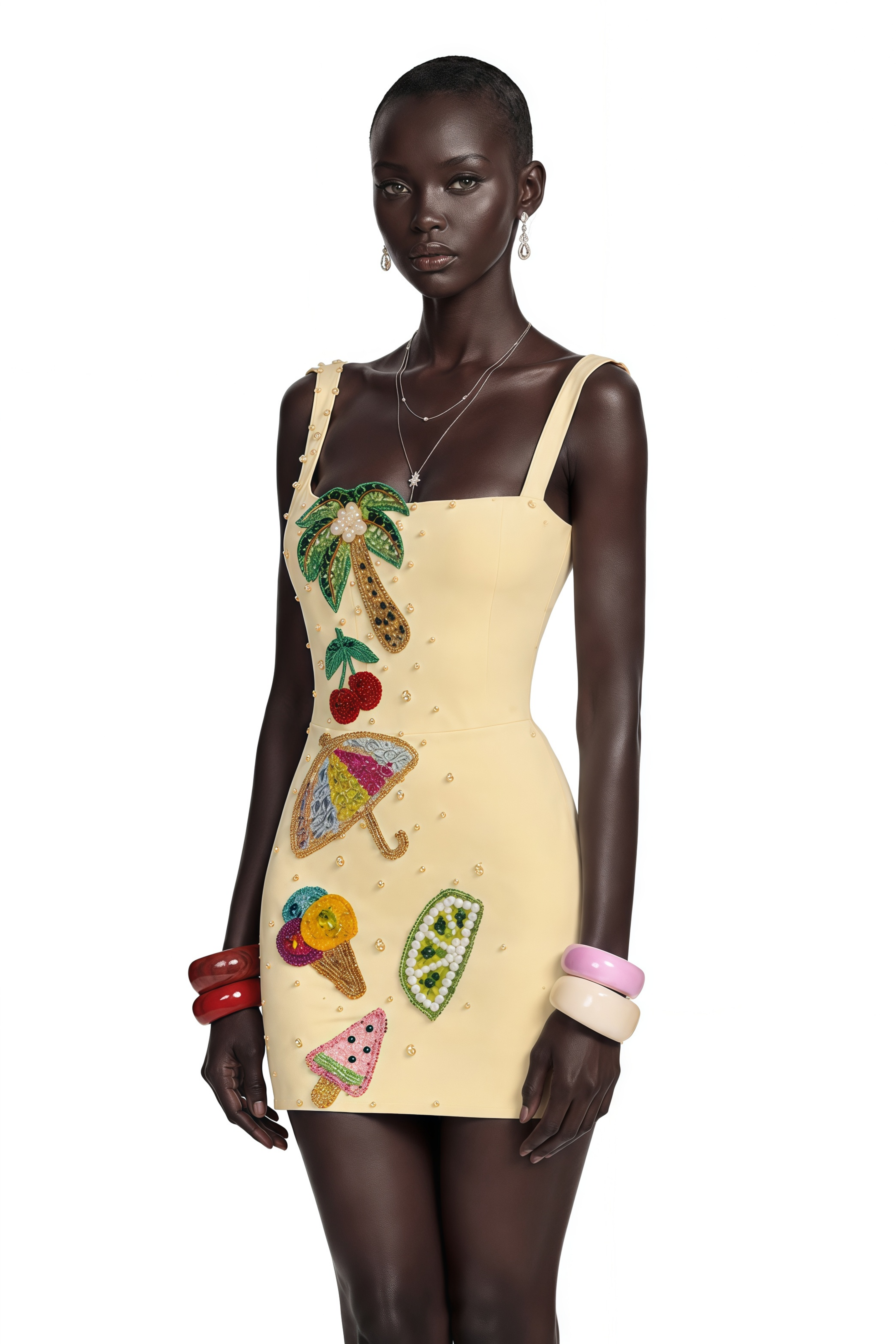 Sylvie Beige Embellished Mini Dress