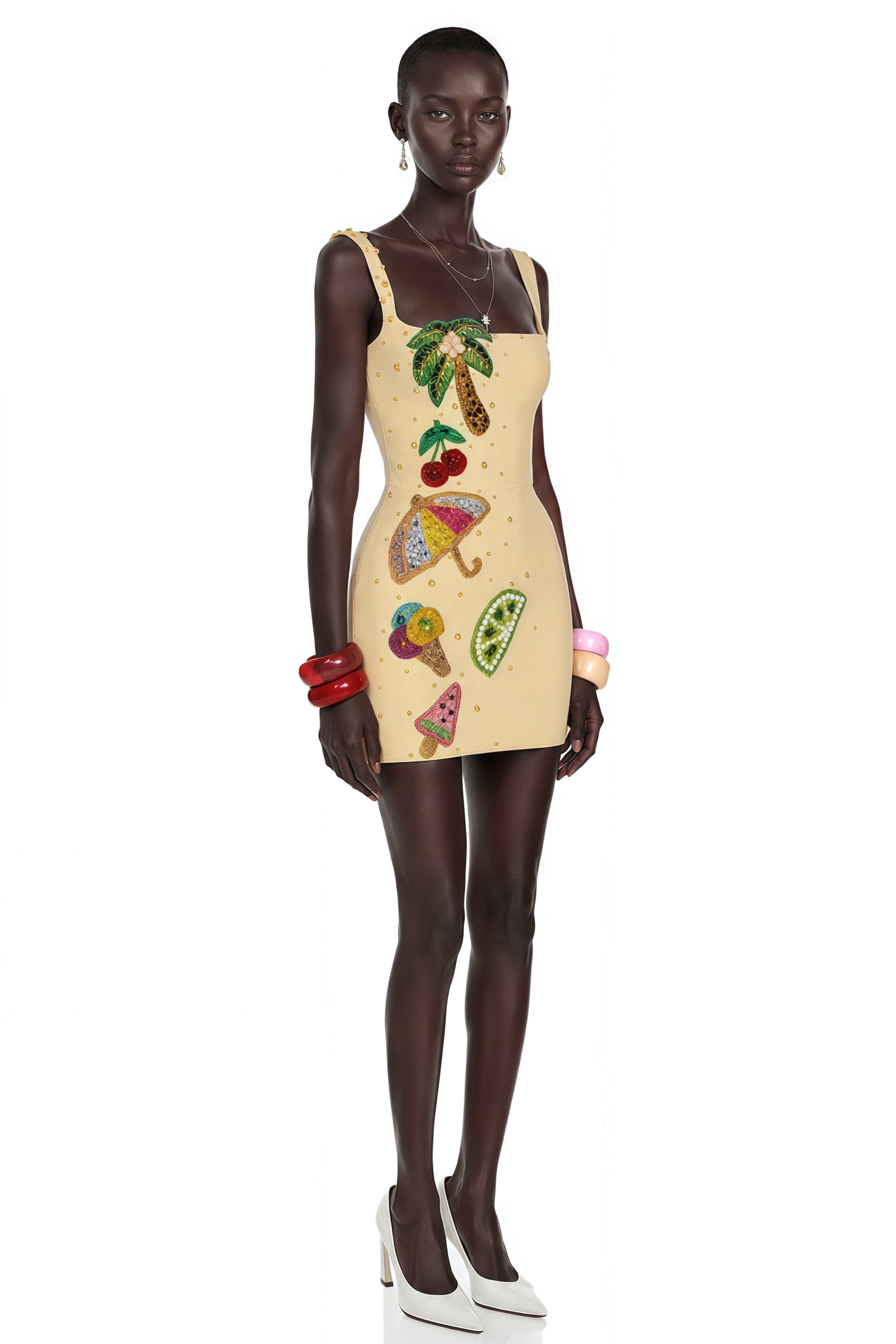 Sylvie Beige Embellished Mini Dress
