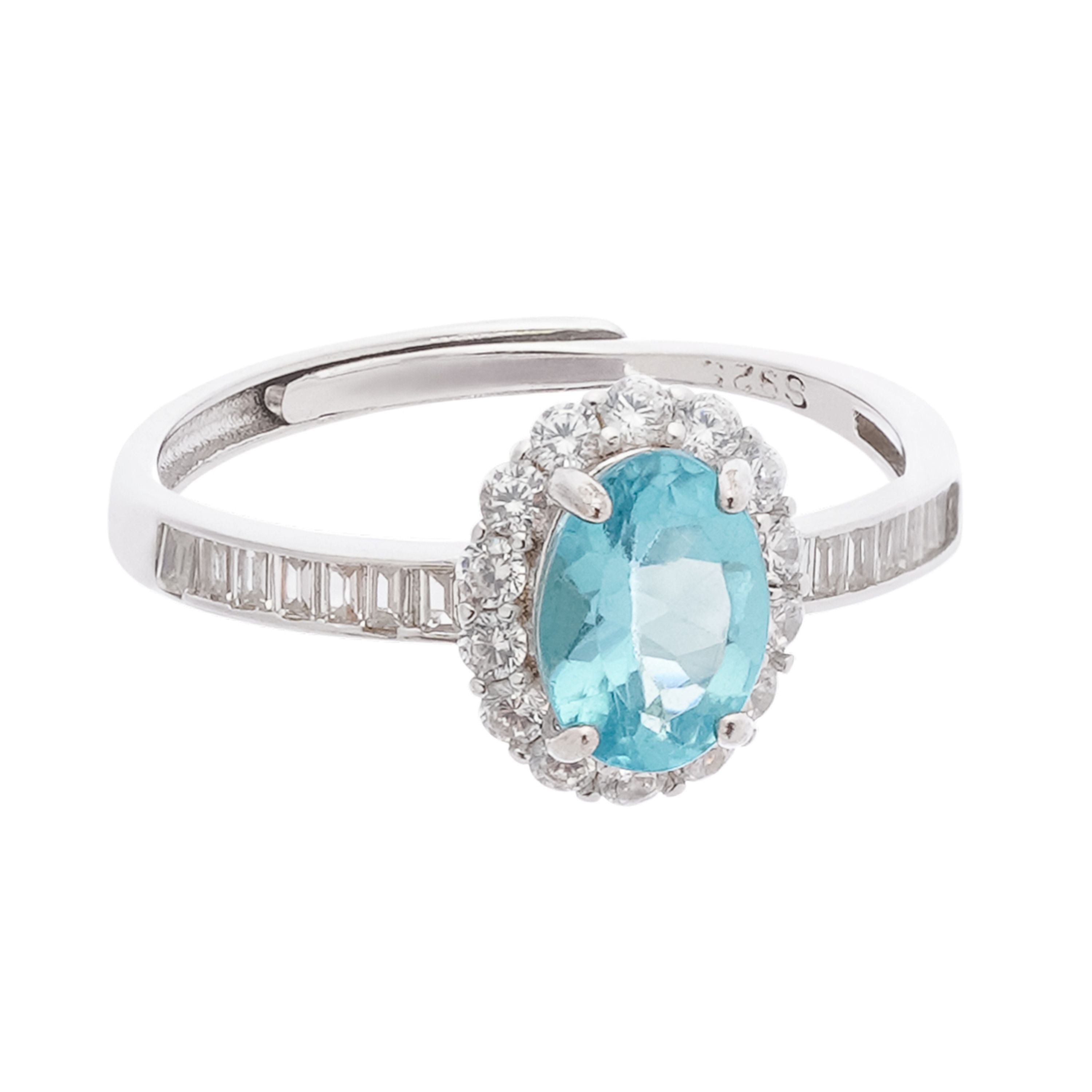 Sylvie Blue Apatite Oval Cut Halo Crystal Sterling Silver Ring