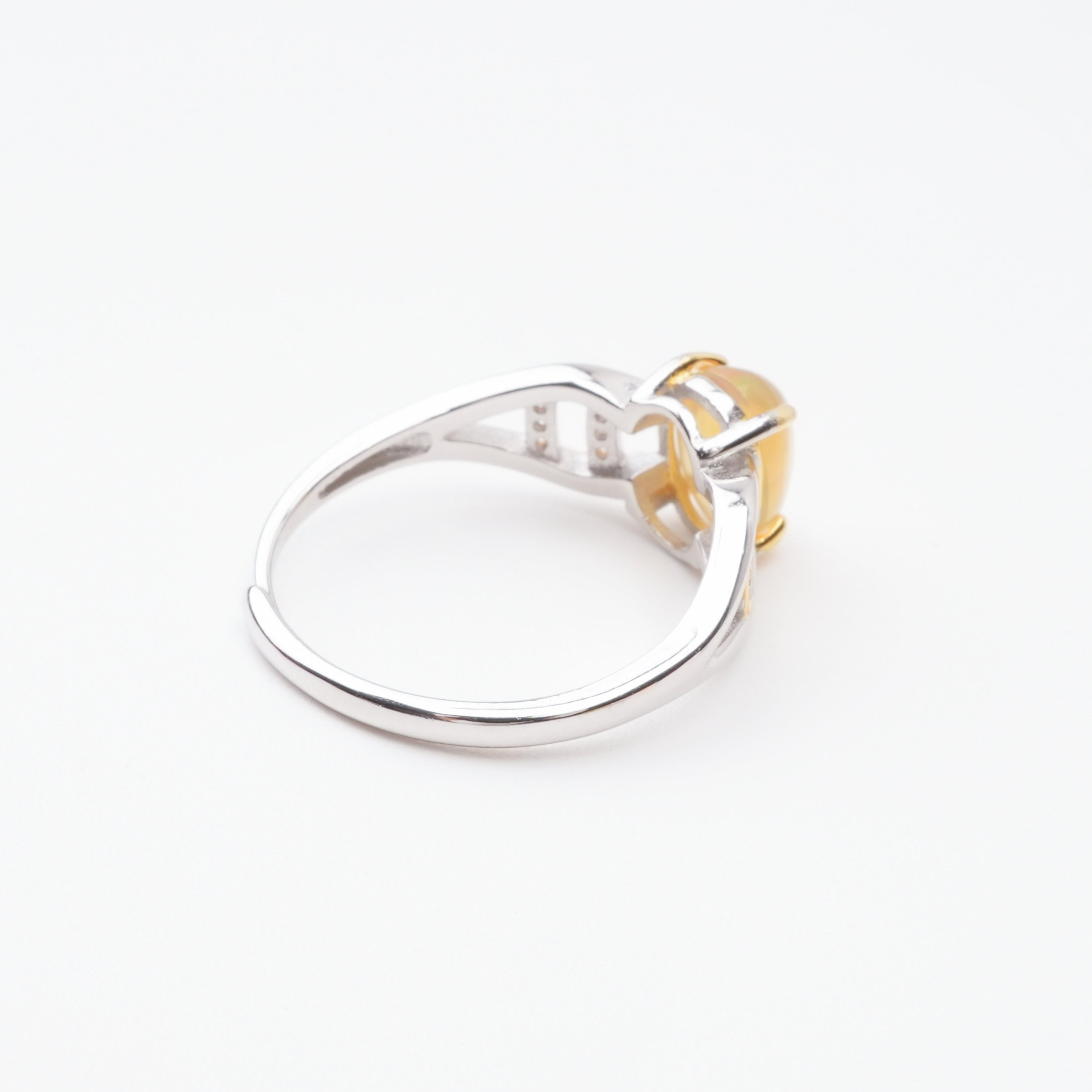 Sylvie Yellow Opal Oval Cabochon Two-Tone Ring