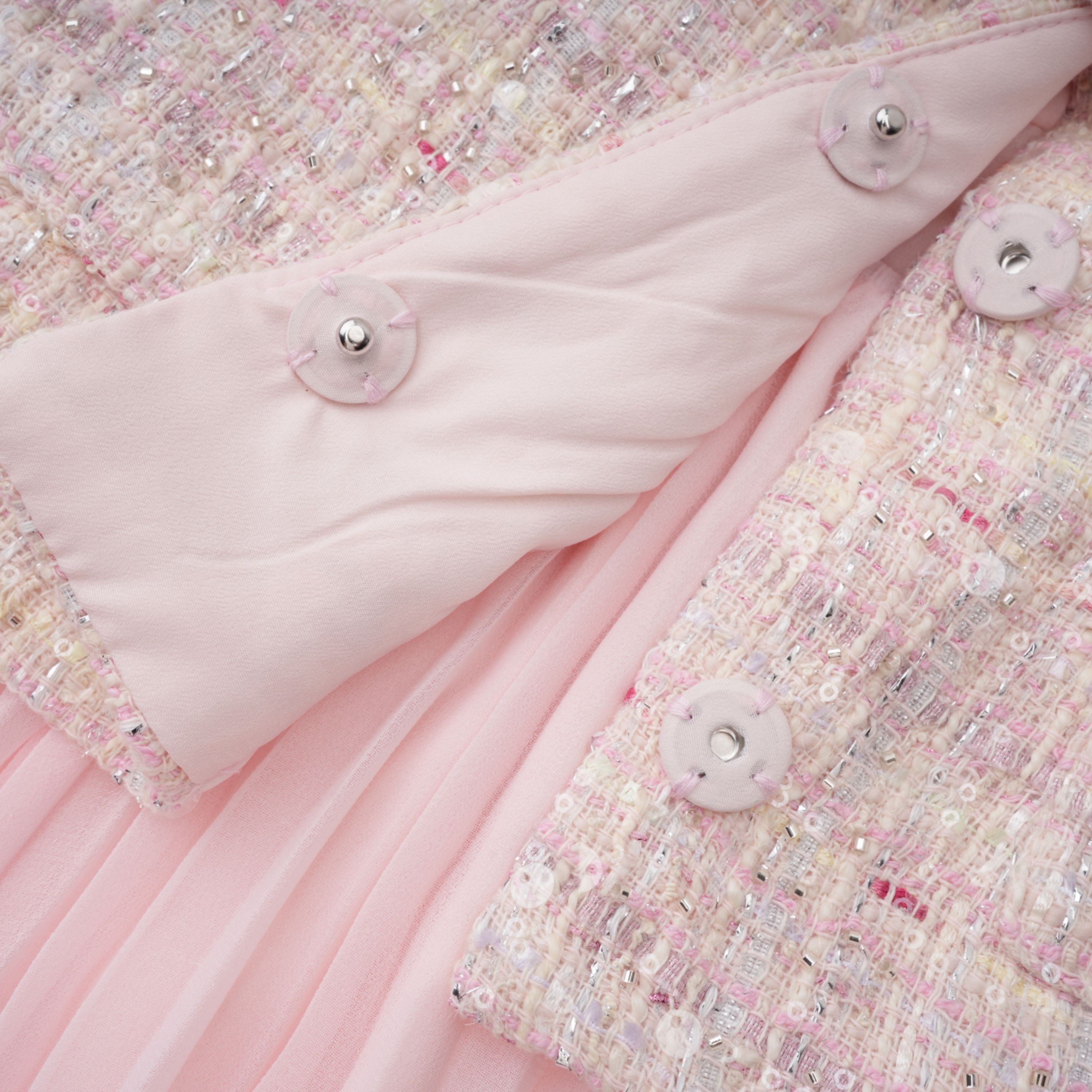 Tahmineh Pink Tweed Pleated Midi Dress (Final Sale-US Only)