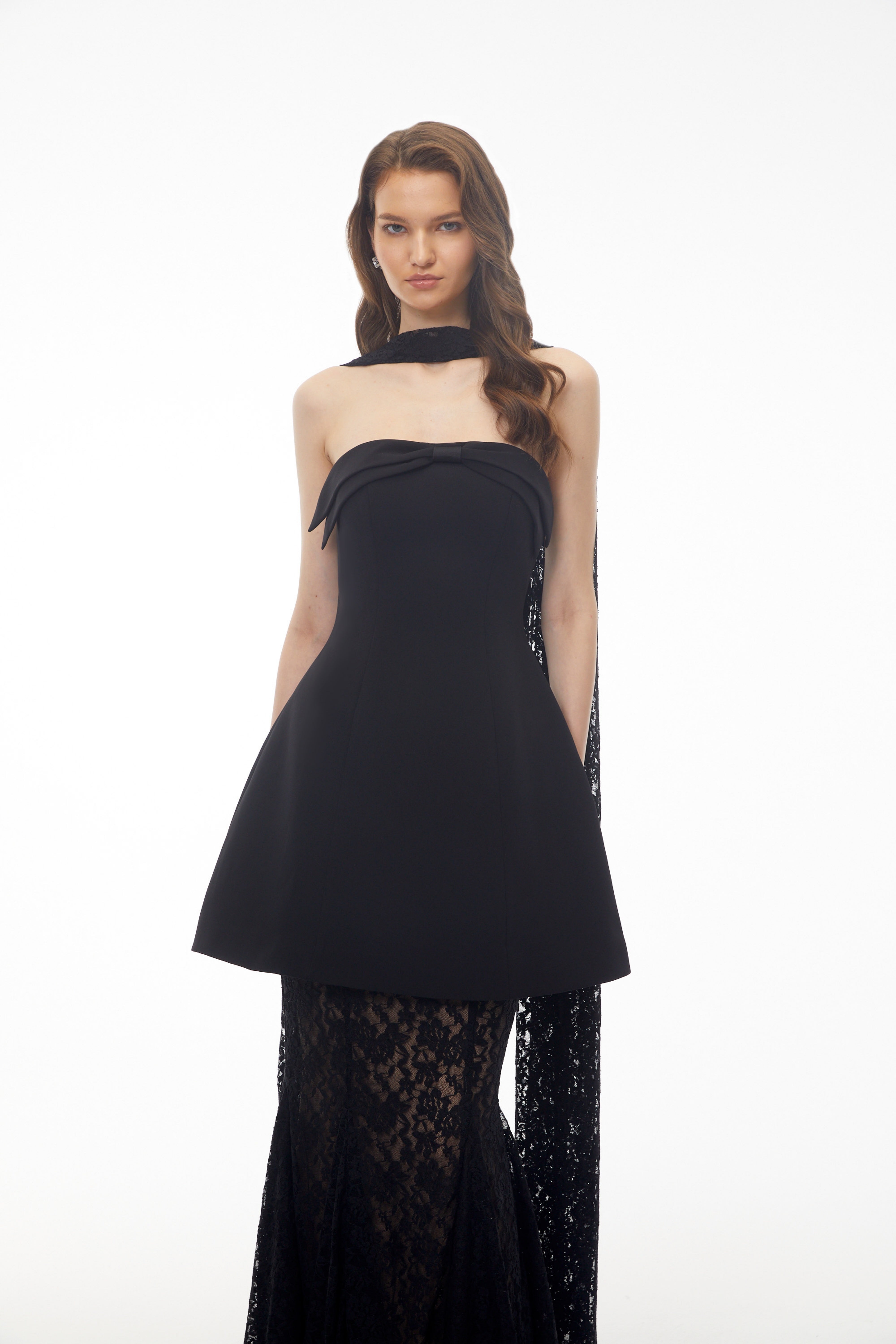 Taisiya Black Bow Mini Dress & Lace Skirt Set