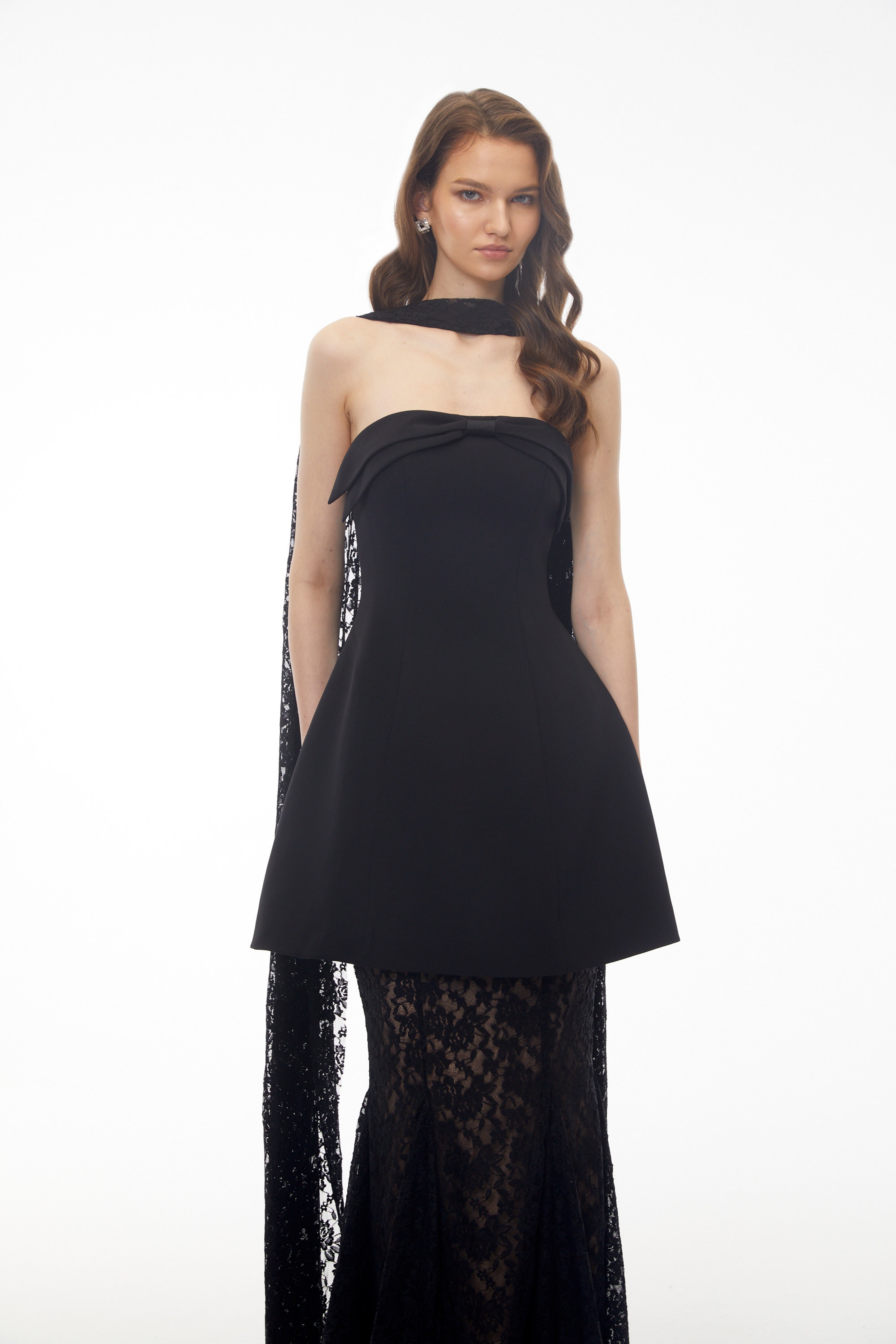 Taisiya Black Bow Mini Dress & Lace Skirt Set (Final Sale)