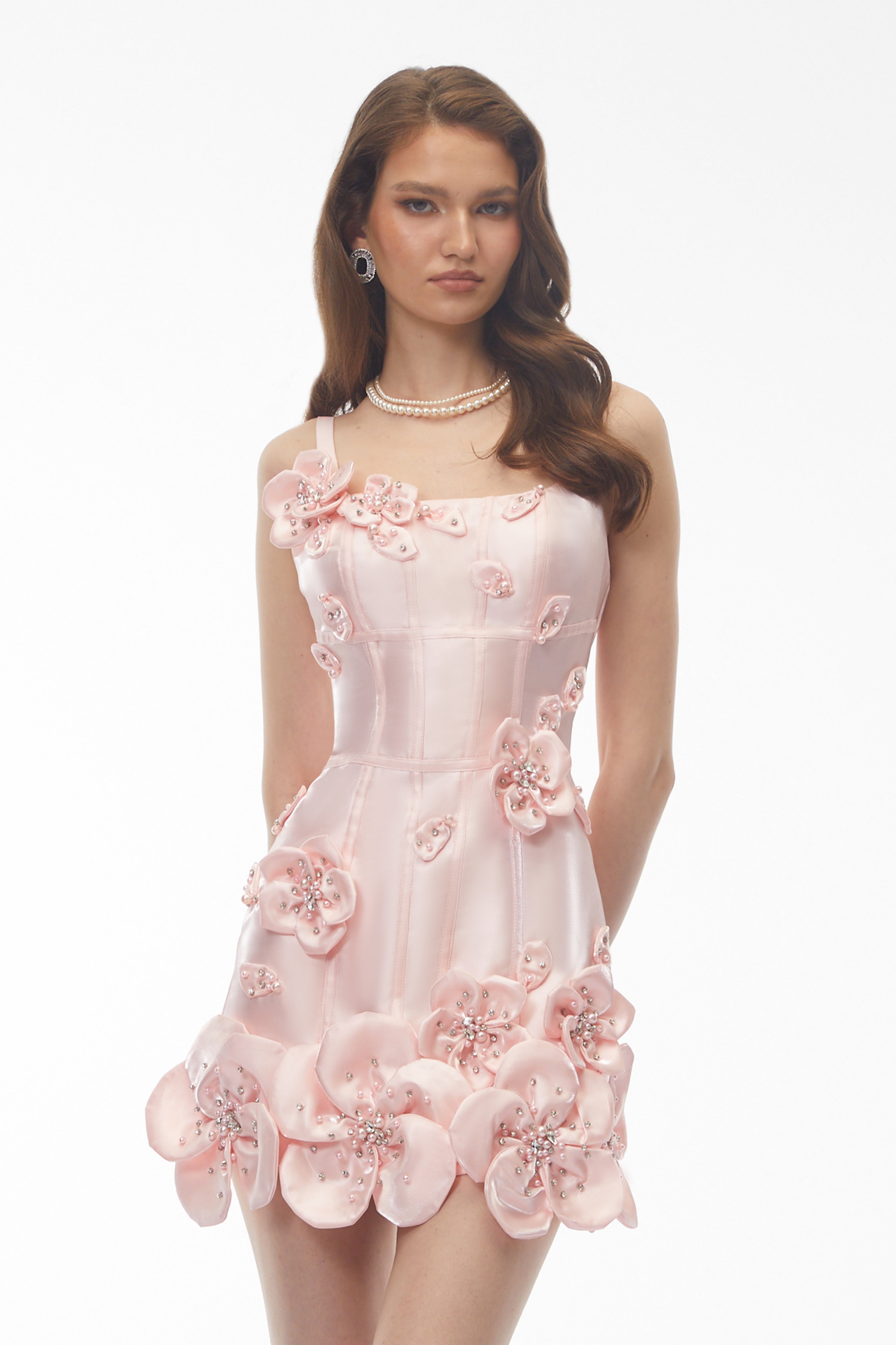 Tália Pink Embellished Mini Dress with 3D Petals (Final Sale-US Only)