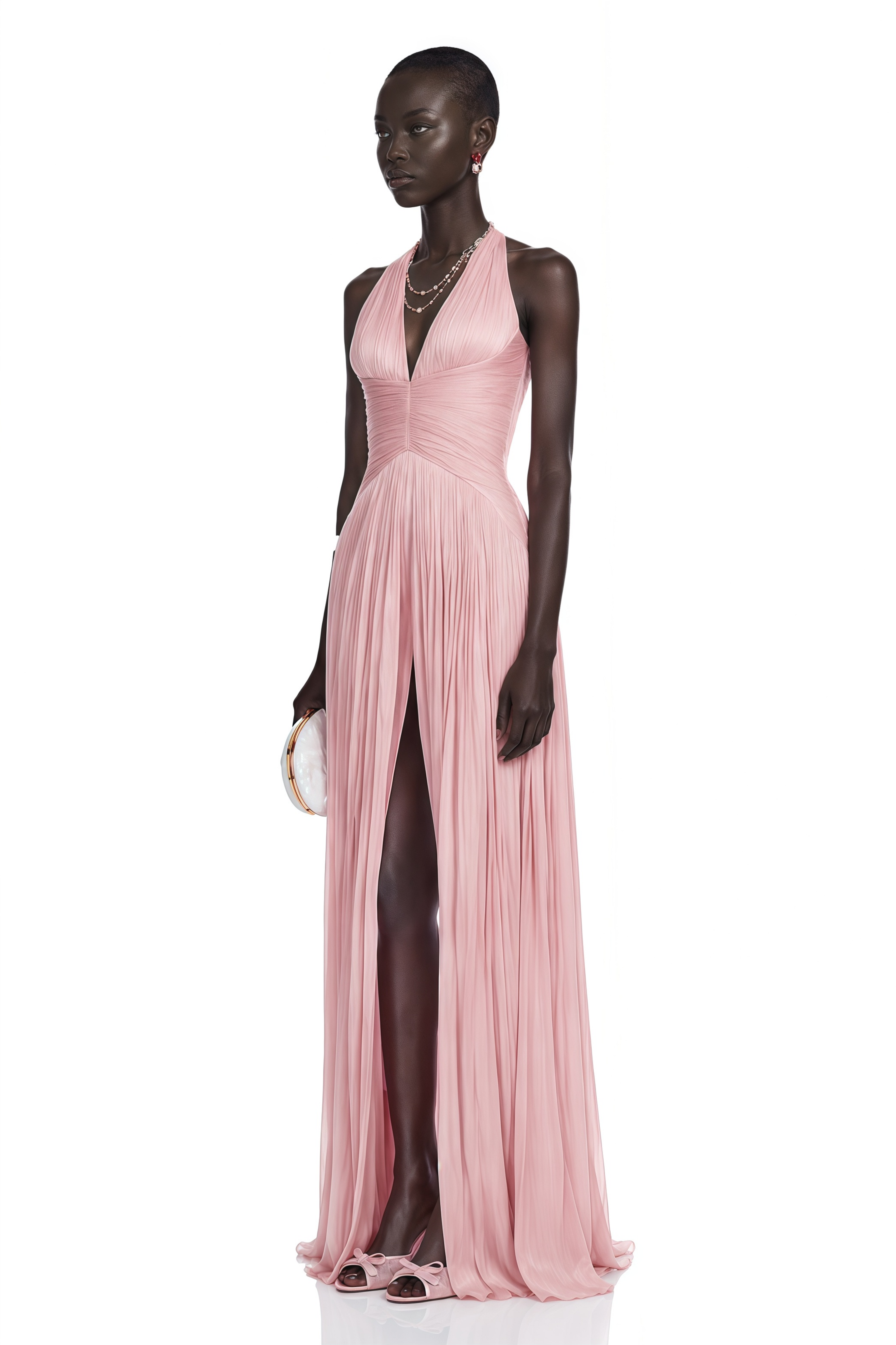 Térébenthine Blush Pink Glossy Gathered Maxi Dress