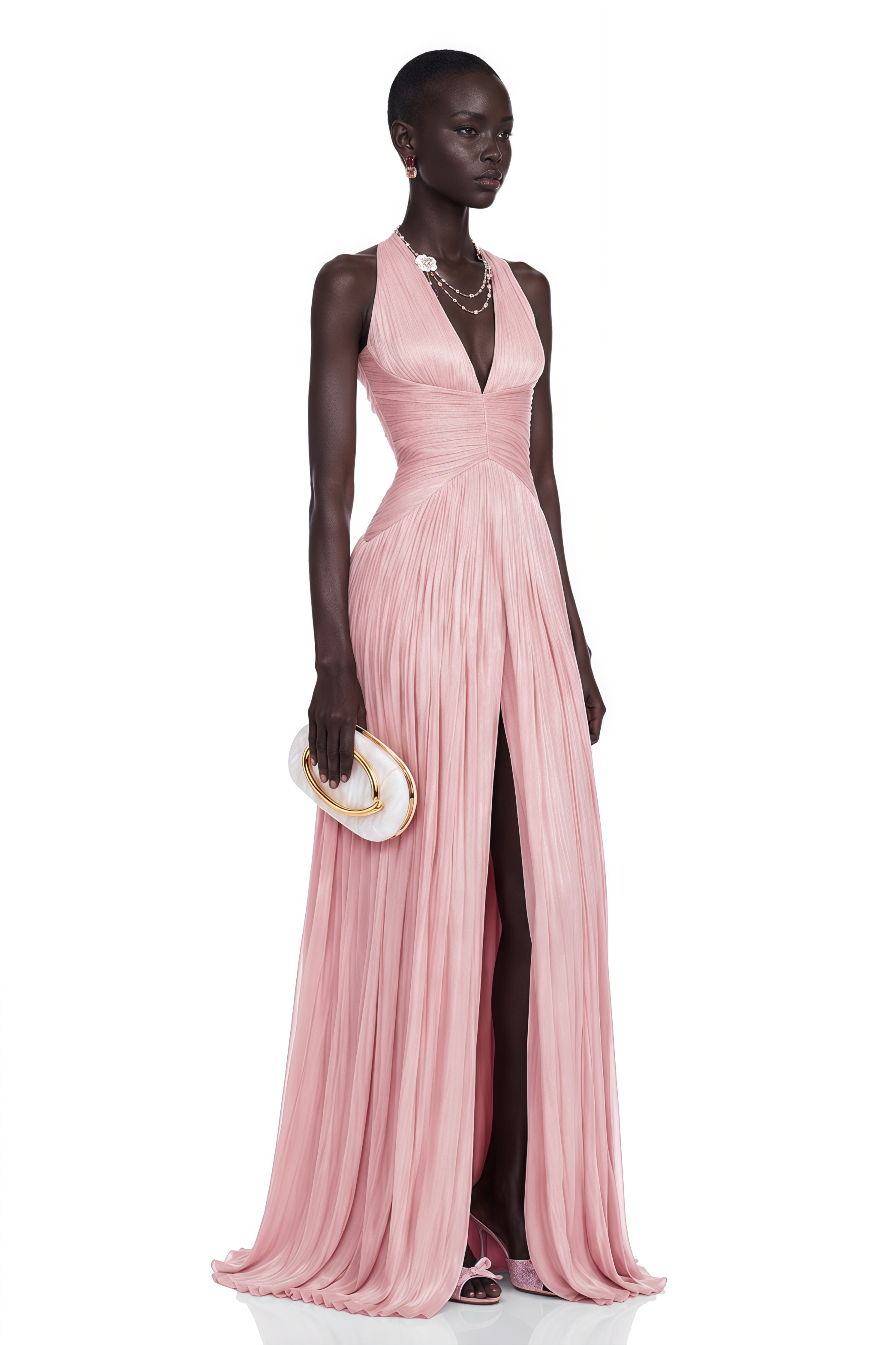 Térébenthine Blush Pink Glossy Gathered Maxi Dress