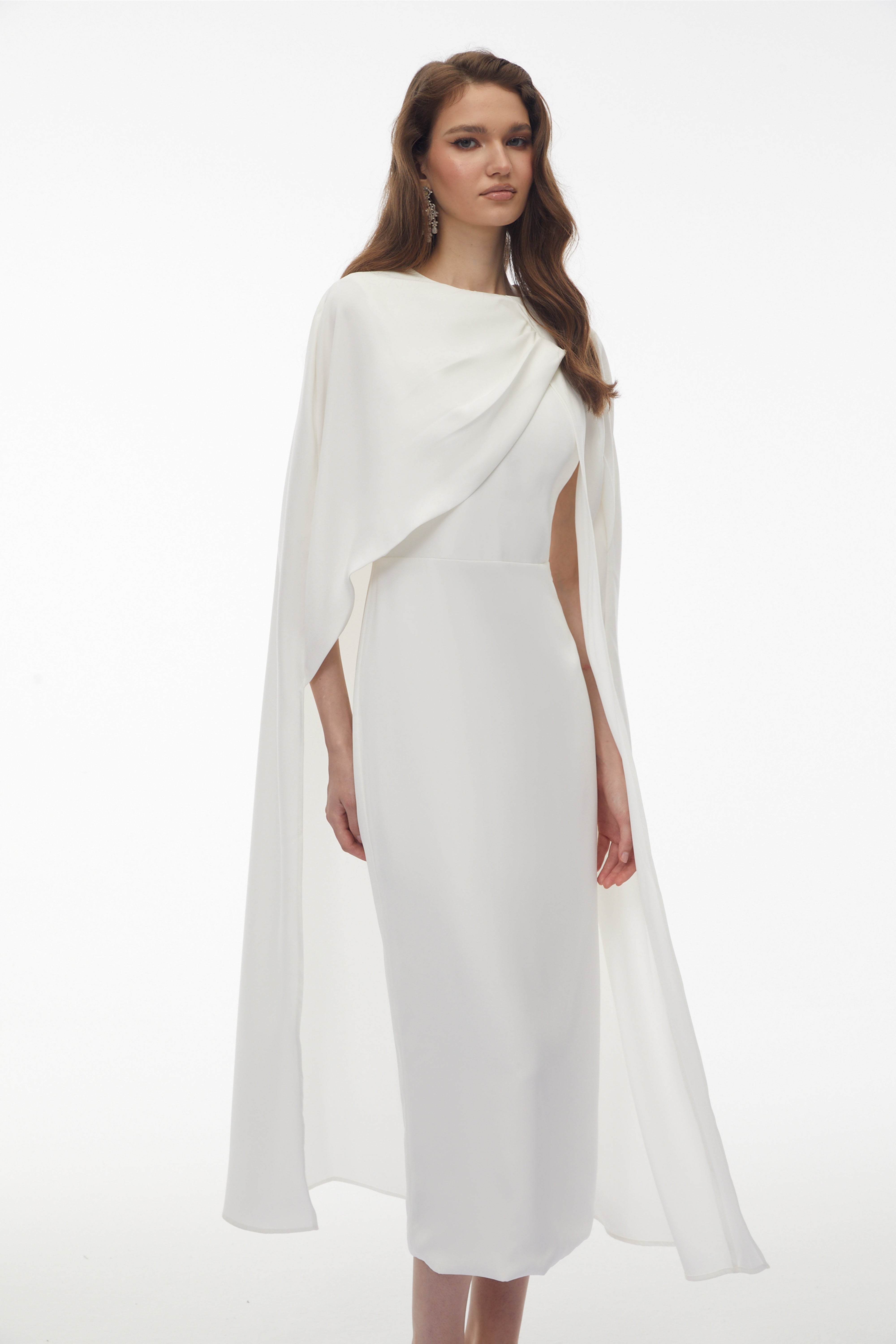 Tetyana White Cape Asymmetrical Midi Dress (Final Sale-US Only)