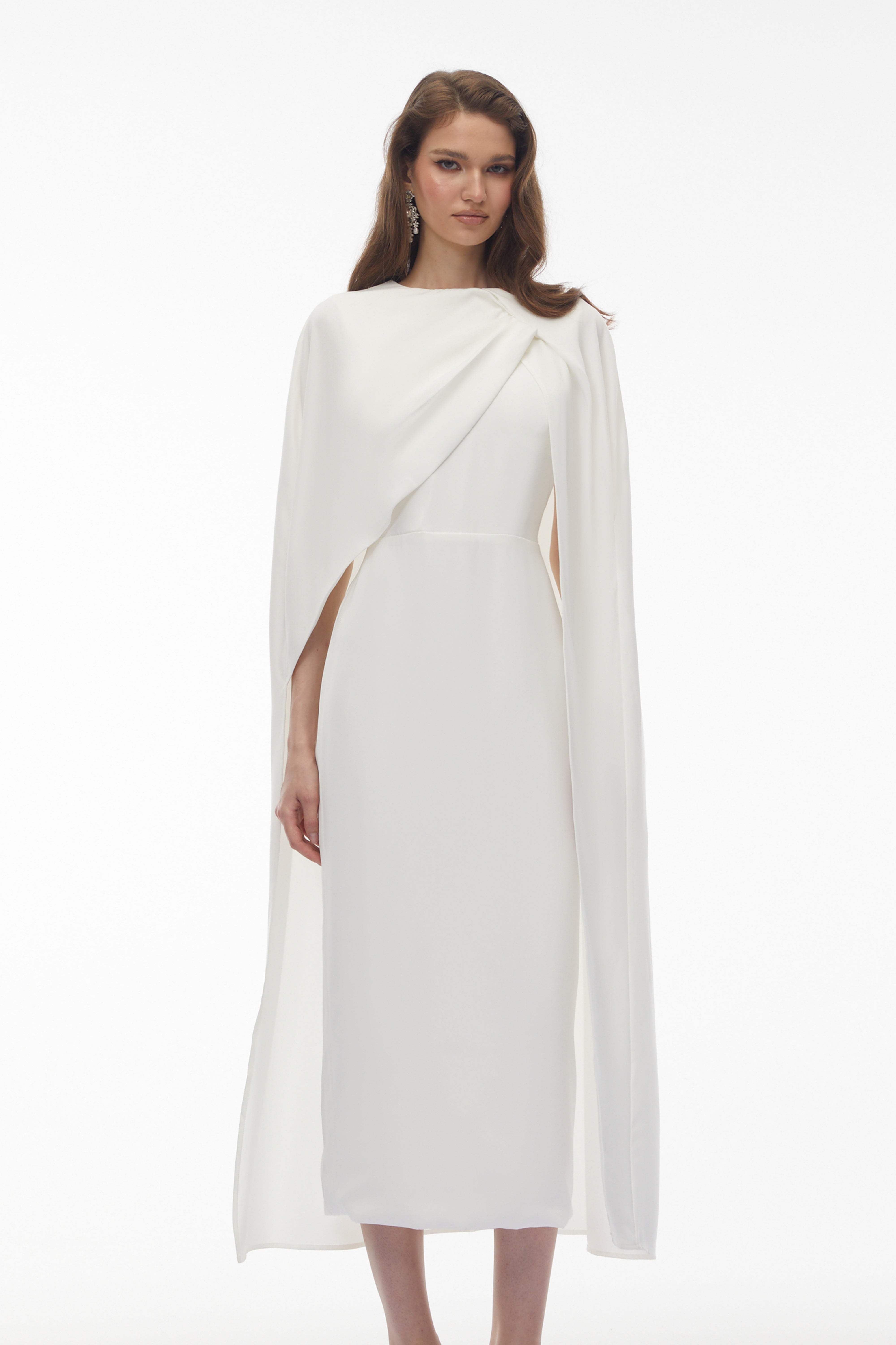 Tetyana White Cape Asymmetrical Midi Dress (Final Sale-US Only)