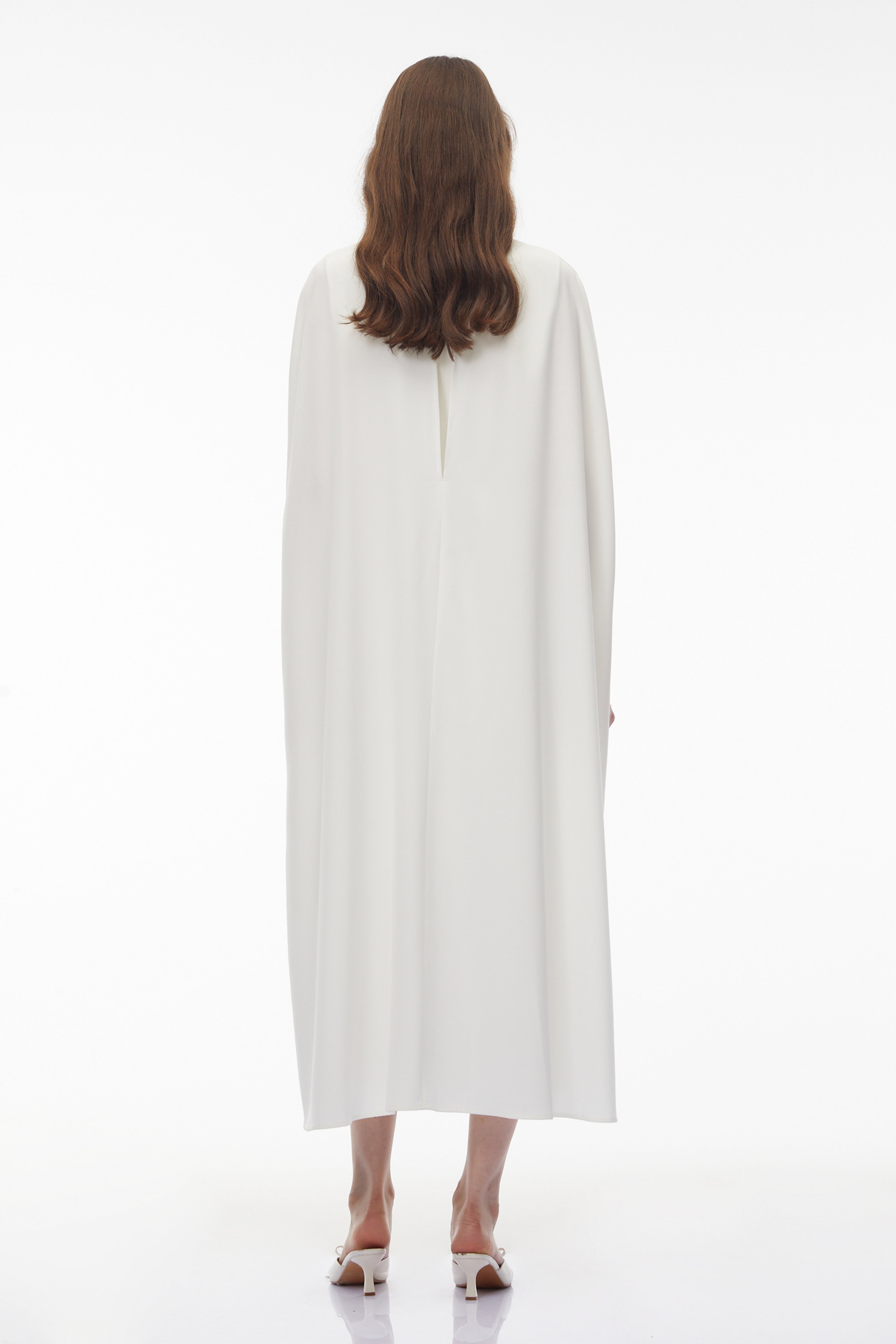 Tetyana White Cape Asymmetrical Midi Dress (Final Sale-US Only)