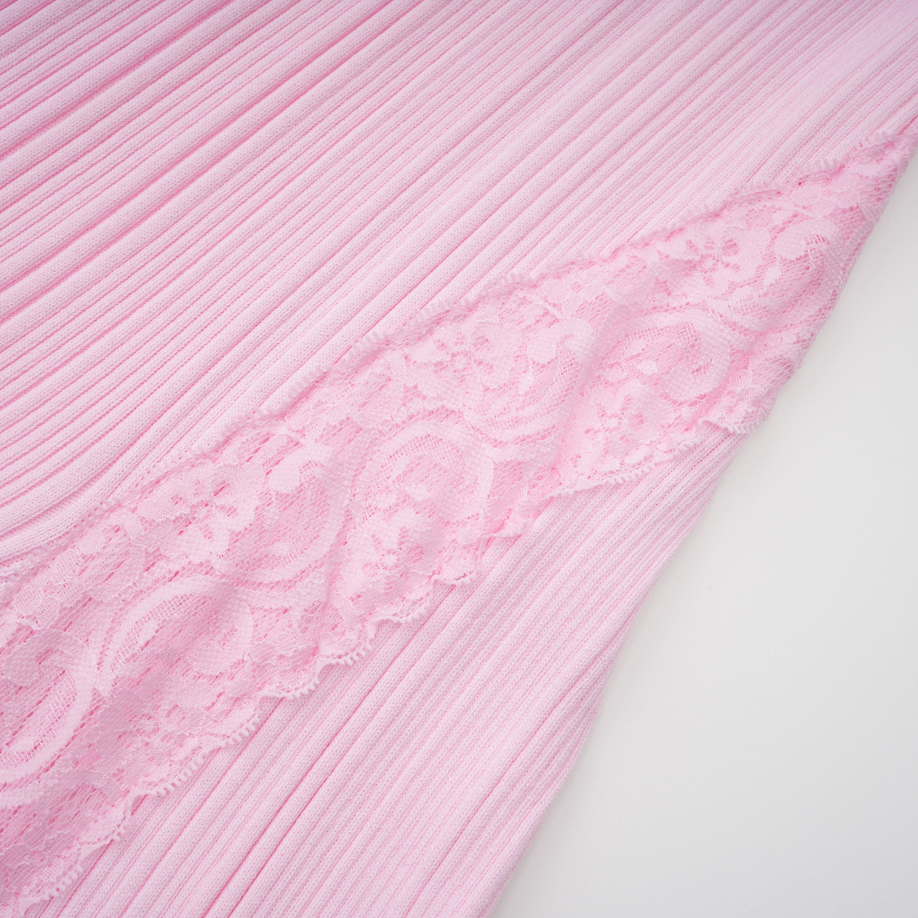 Thalya Pink Lace Trim Knit Midi Dress