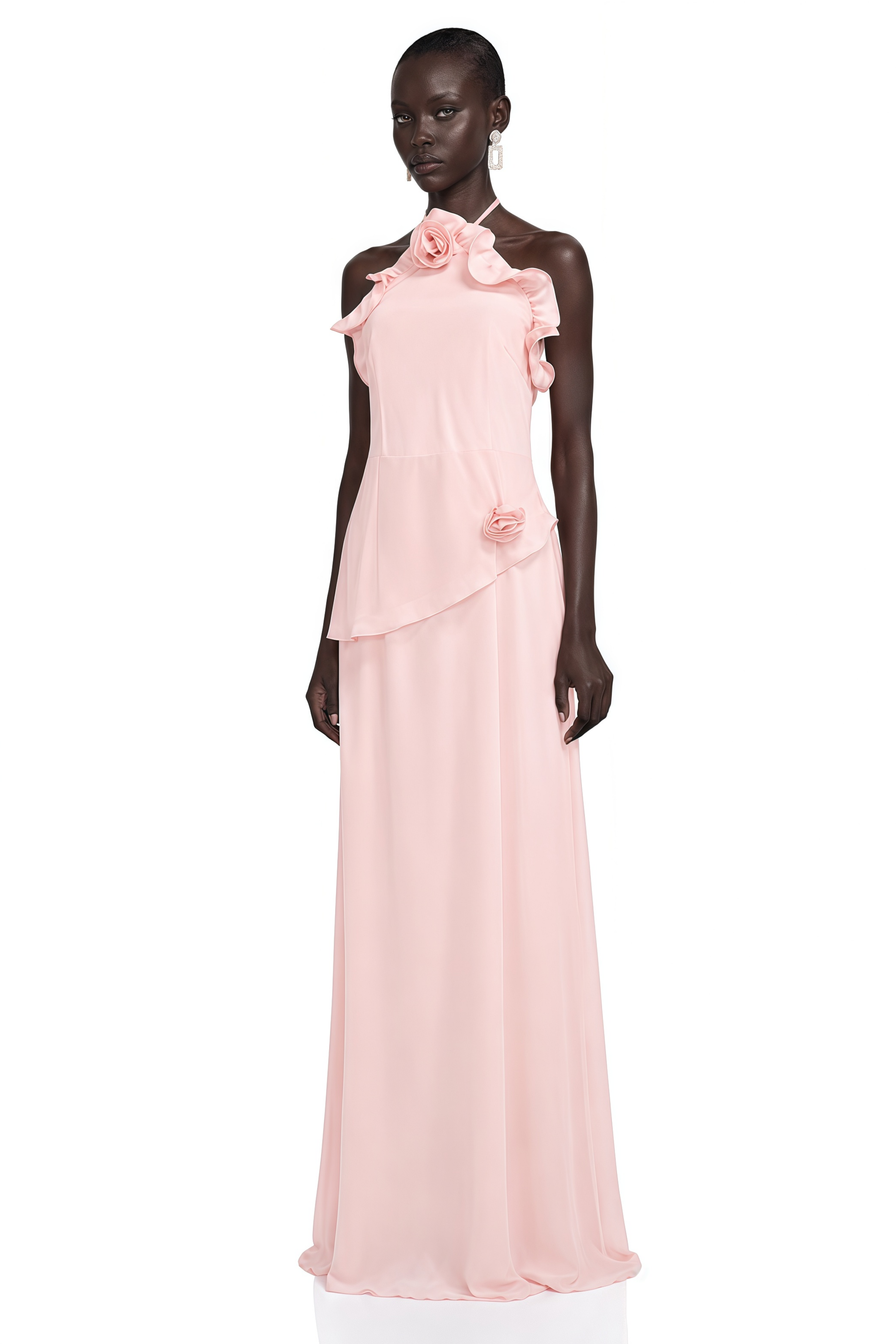 Thulisile Pink Chiffon Maxi Dress with 3D Florals