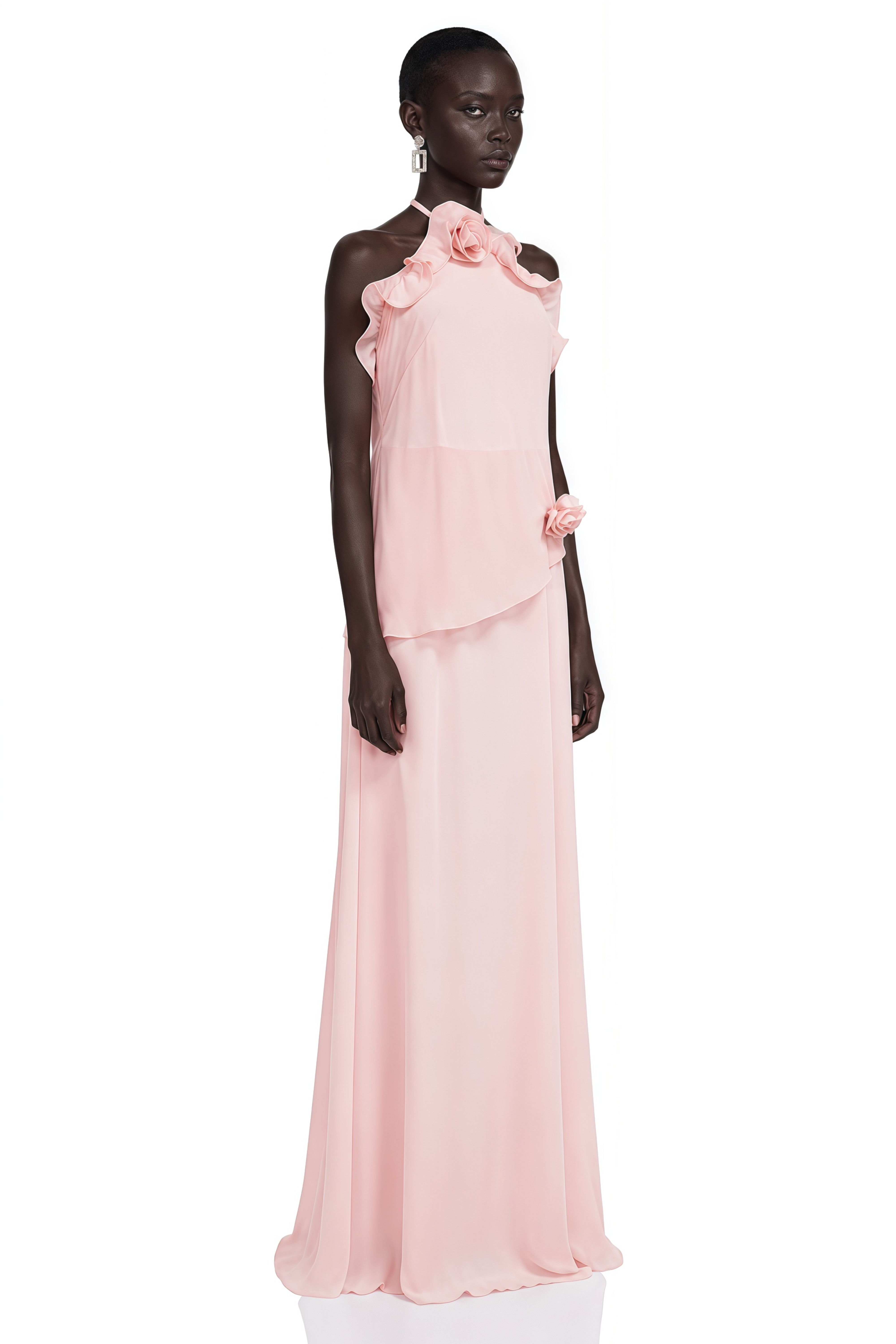 Thulisile Pink Chiffon Maxi Dress with 3D Florals