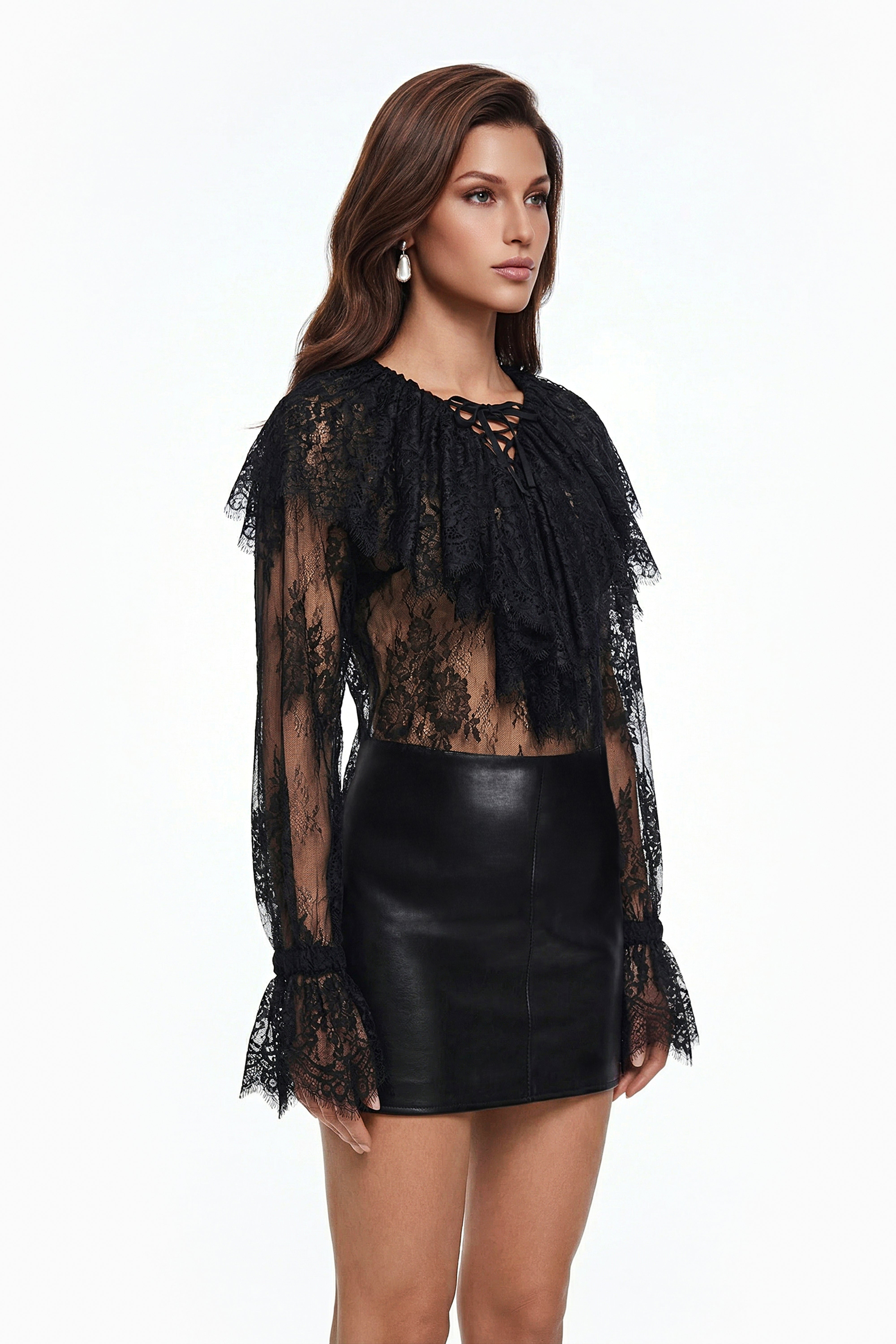 Tilly Black Semi-Sheer Lace Blouse (Final Sale)