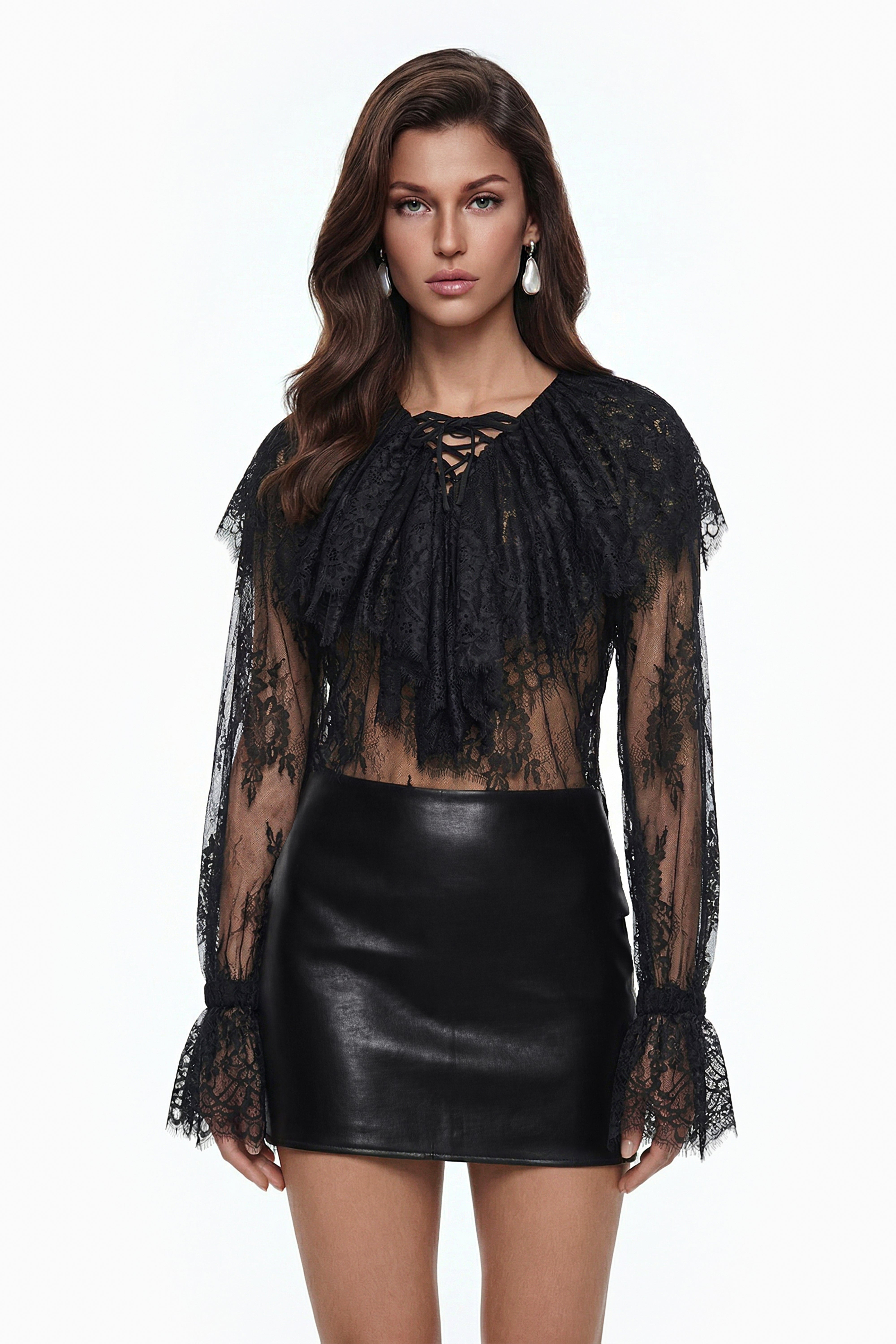 Tilly Black Semi-Sheer Lace Blouse (Final Sale)