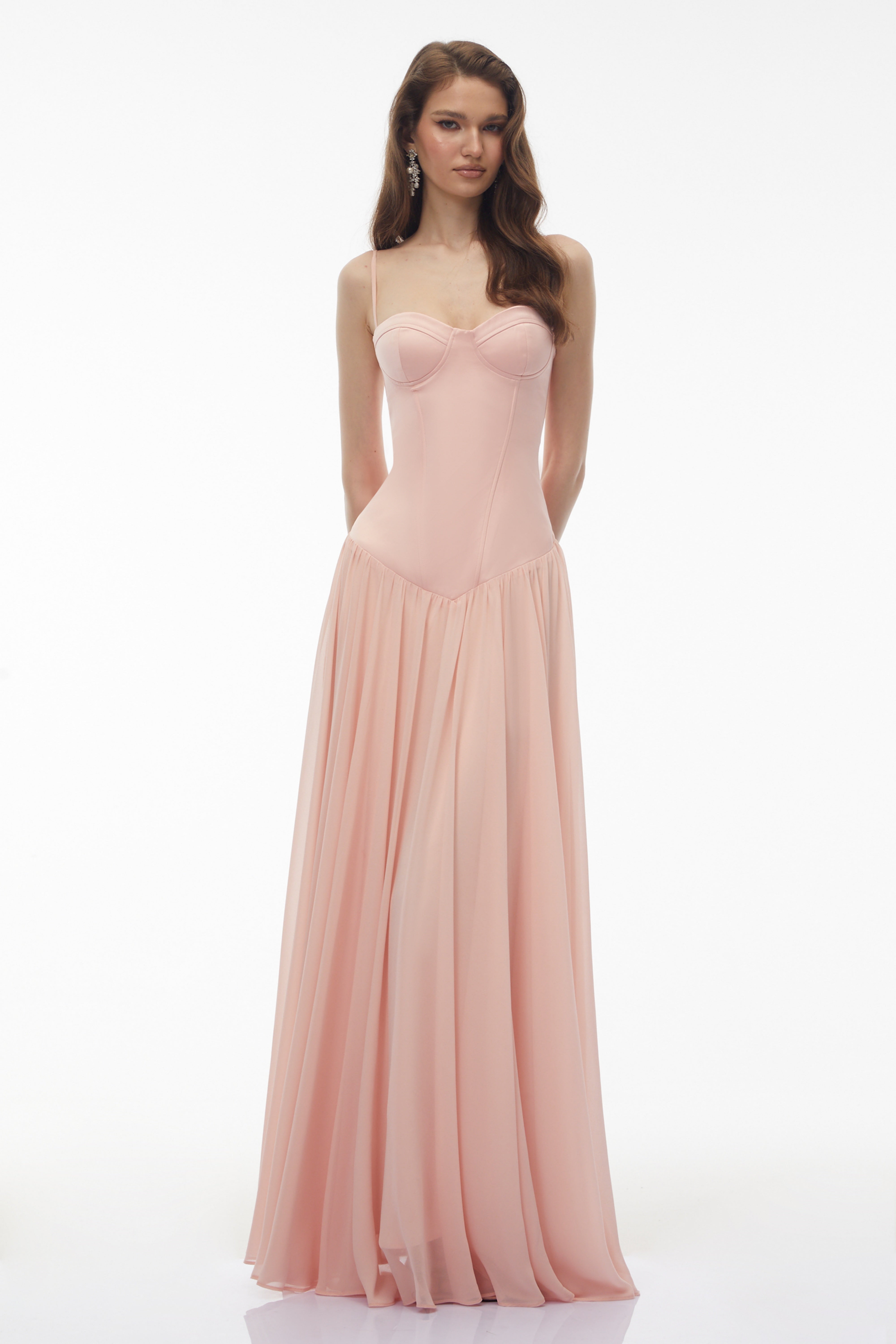 Pink Ruched Drop Waist Maxi Dress