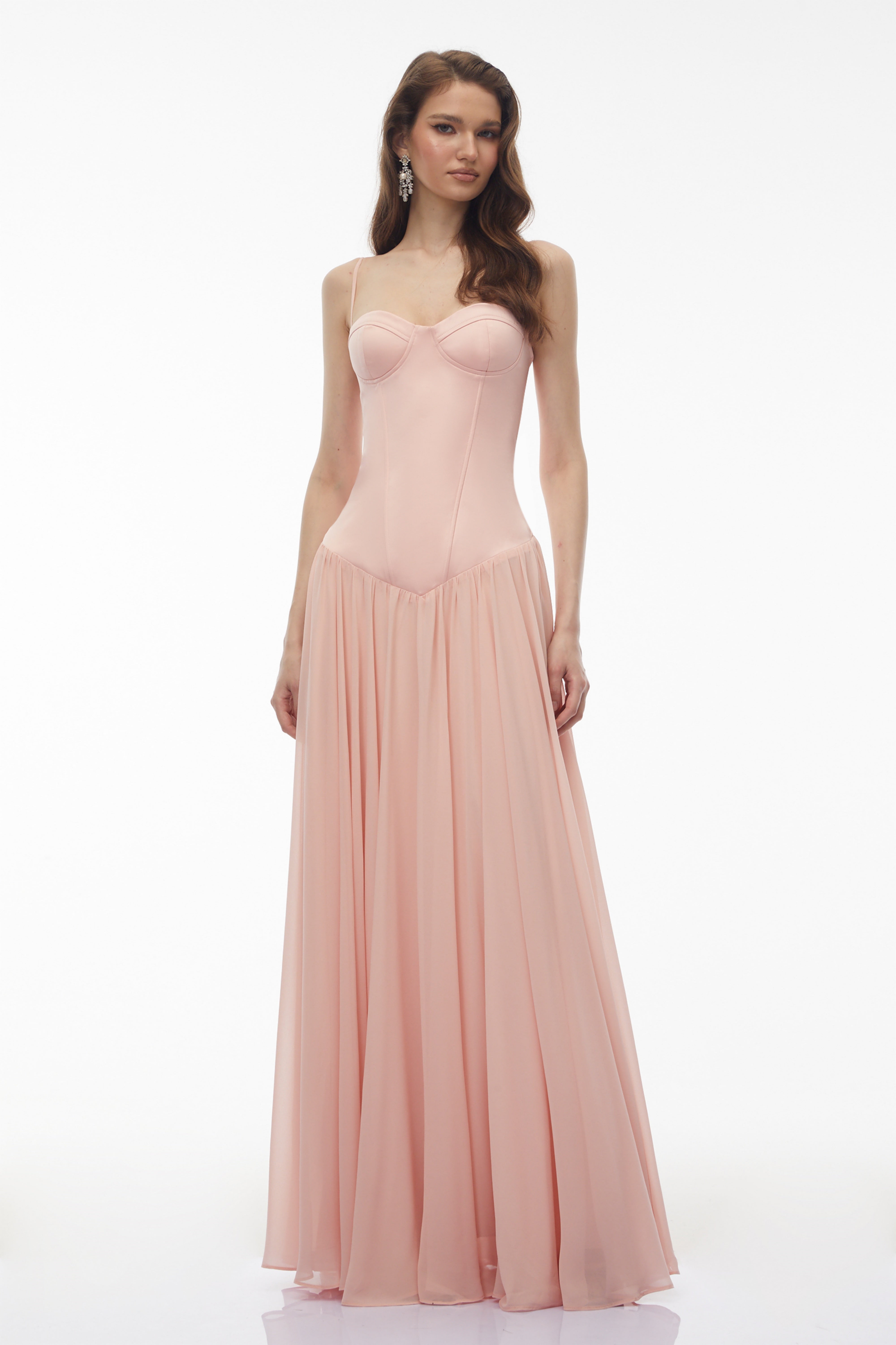 Pink Ruched Drop Waist Maxi Dress