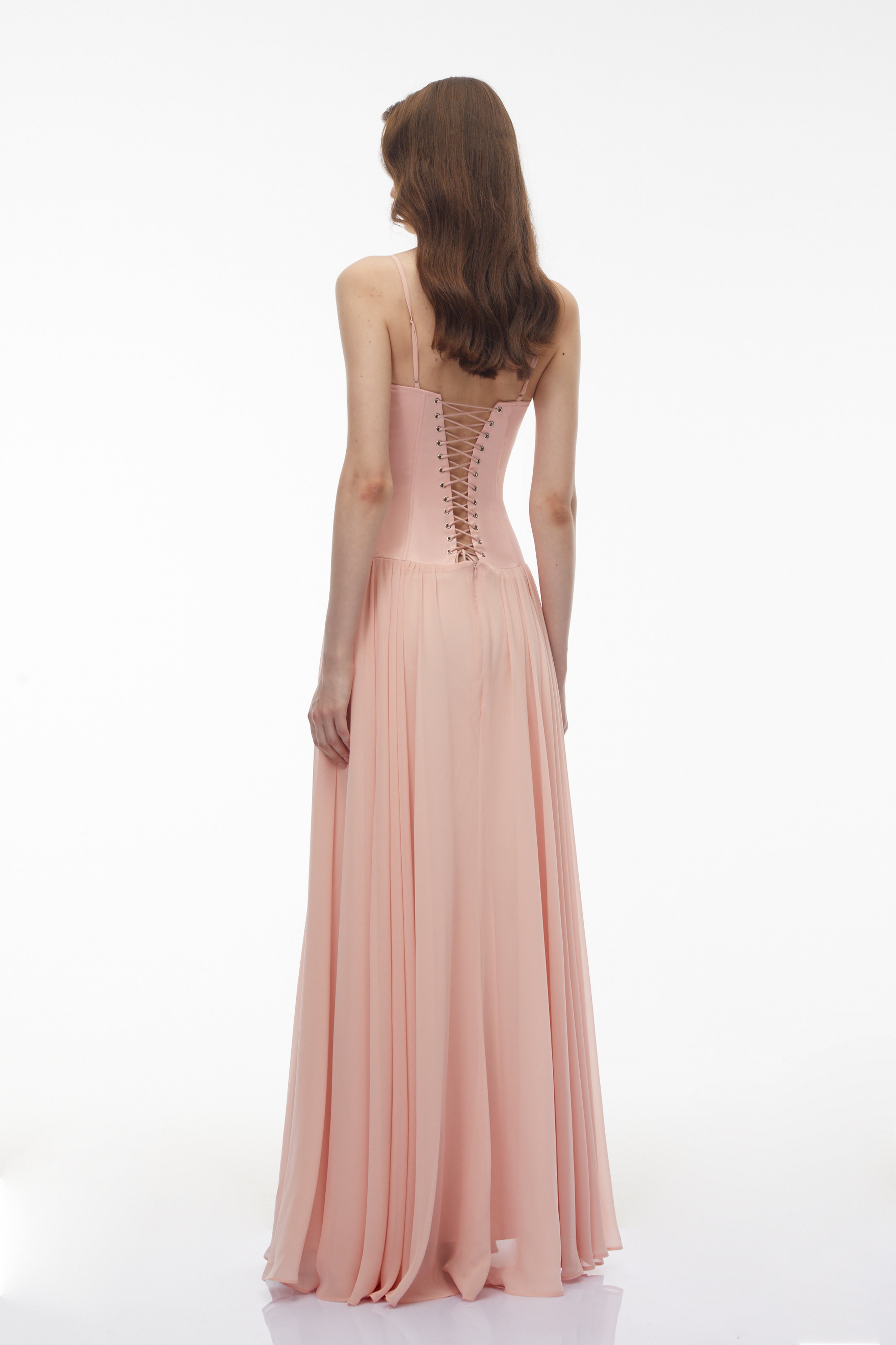 Pink Ruched Drop Waist Maxi Dress