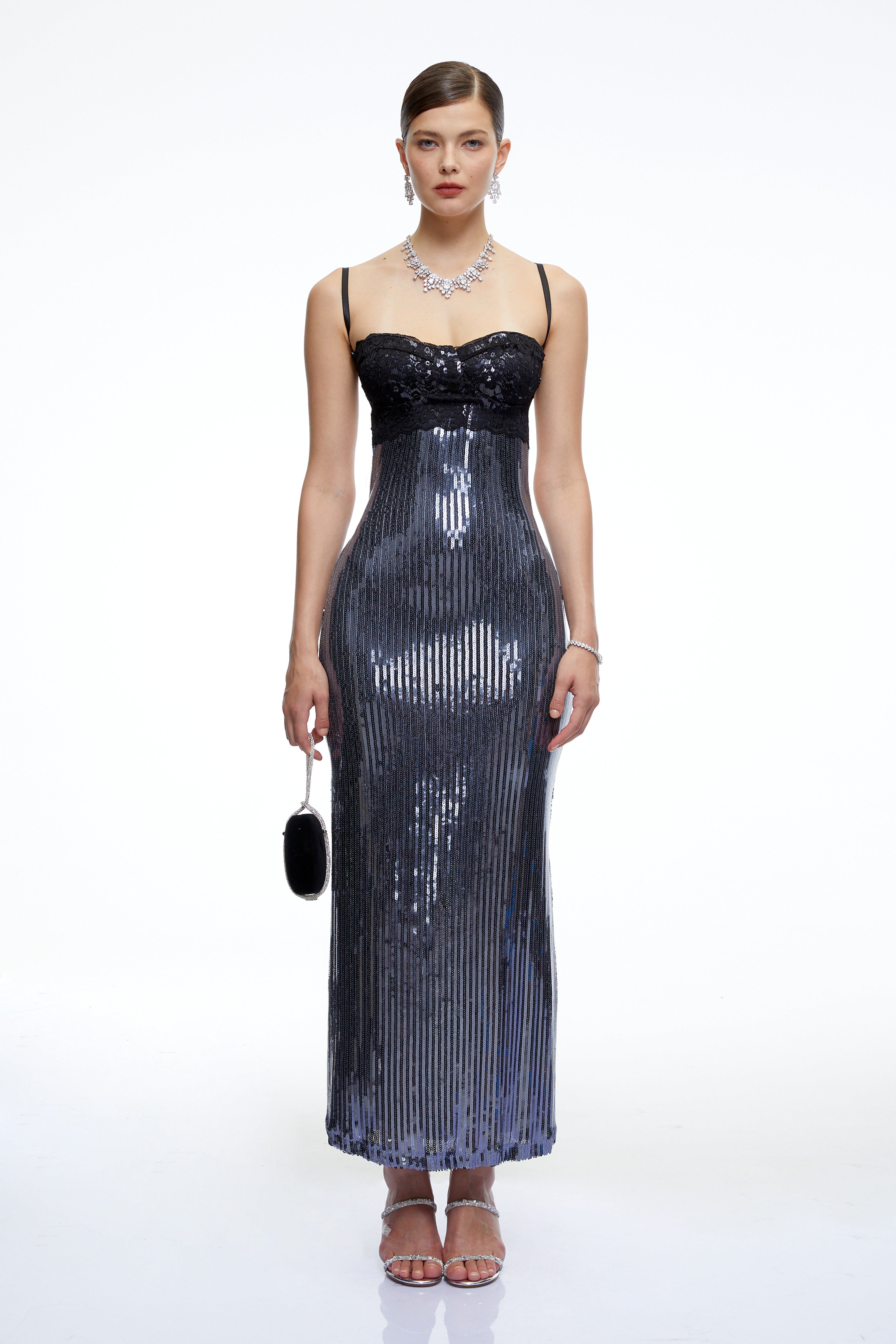 Vera Blue Color Block Sequin Maxi Dress