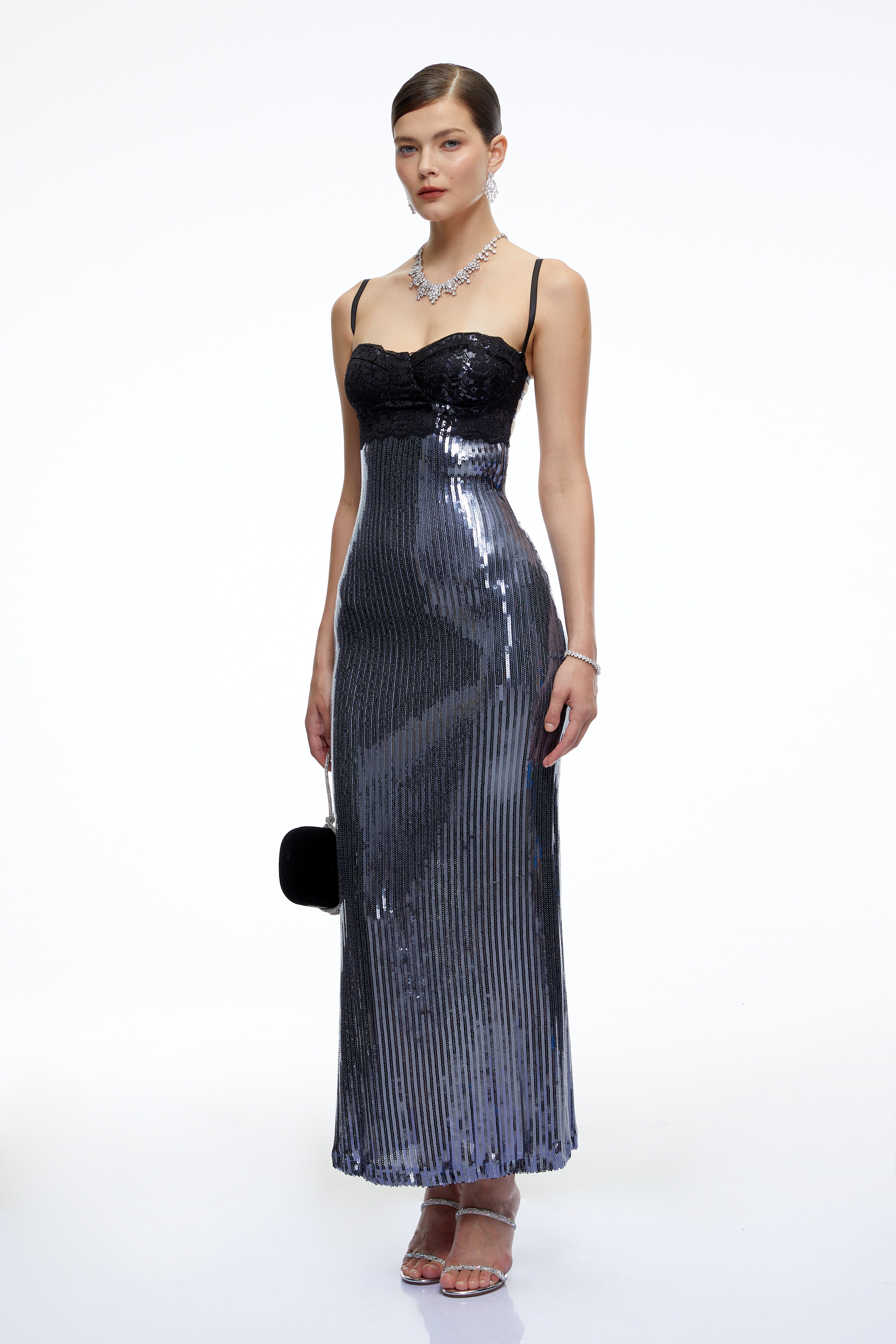 Vera Blue Color Block Sequin Maxi Dress