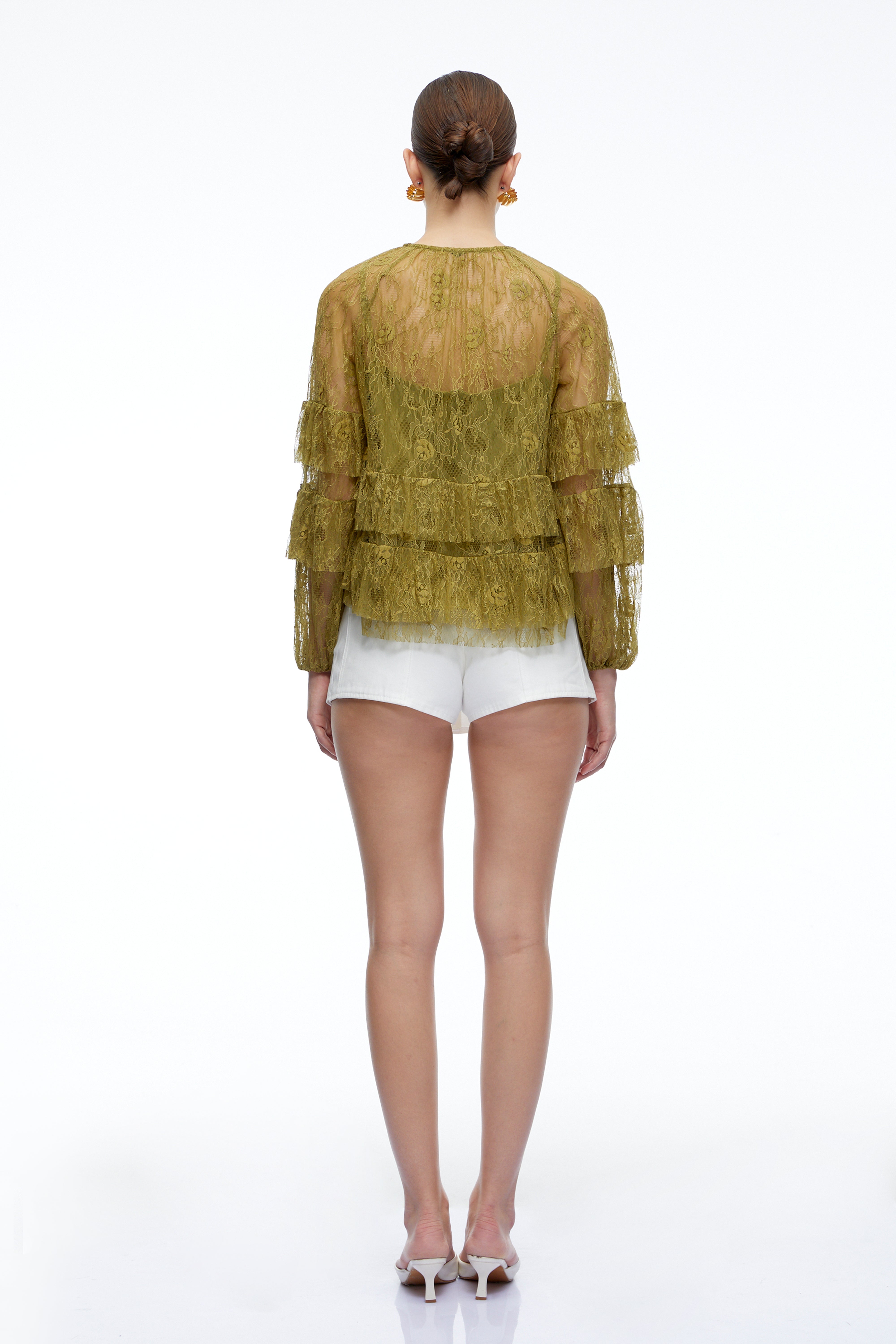 Verena Green Lace Long Sleeve Blouse