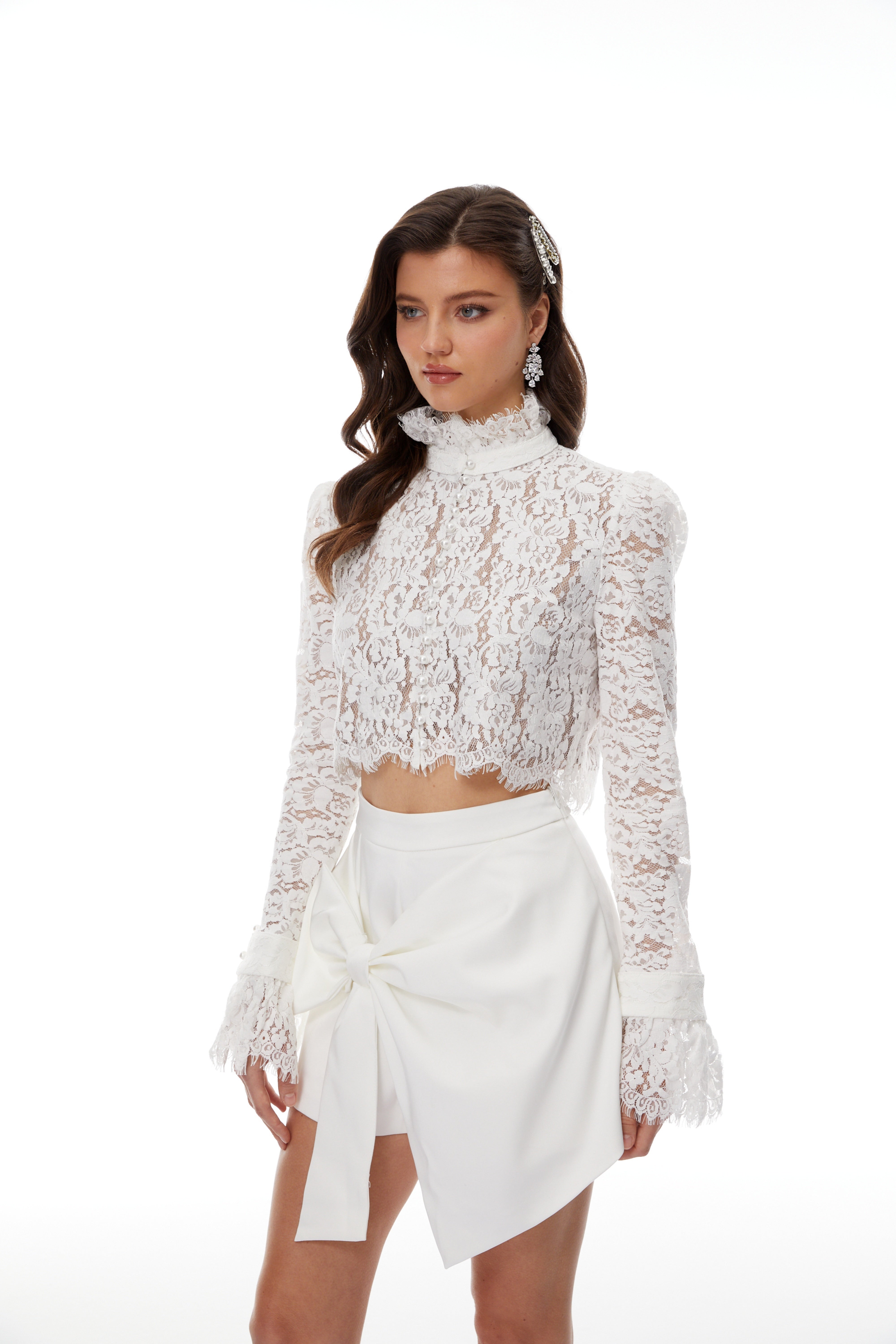 White lace two-piece skirt set