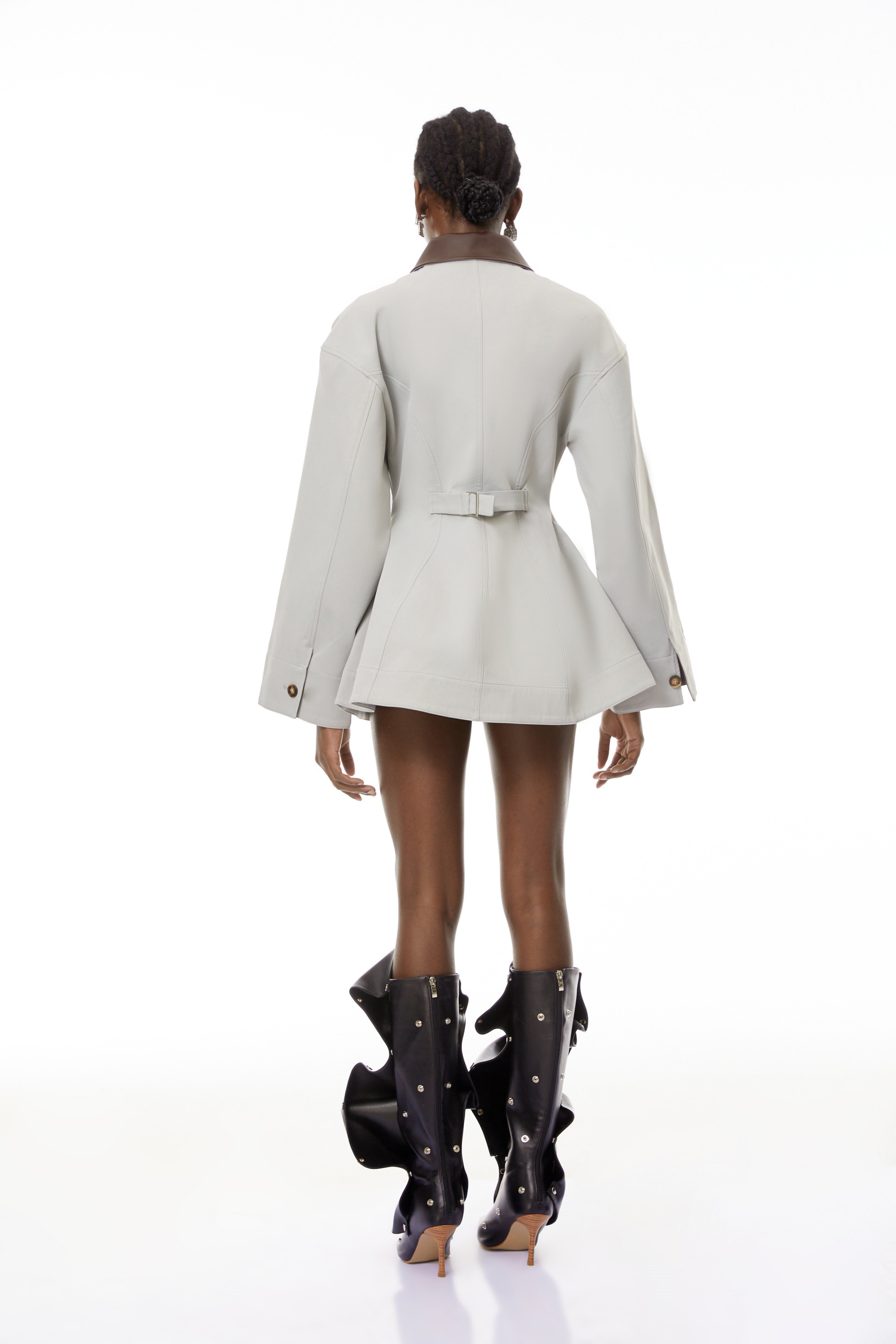 Vilma Grey Leather Collar Hunting Jacket (Final Sale-US Only)