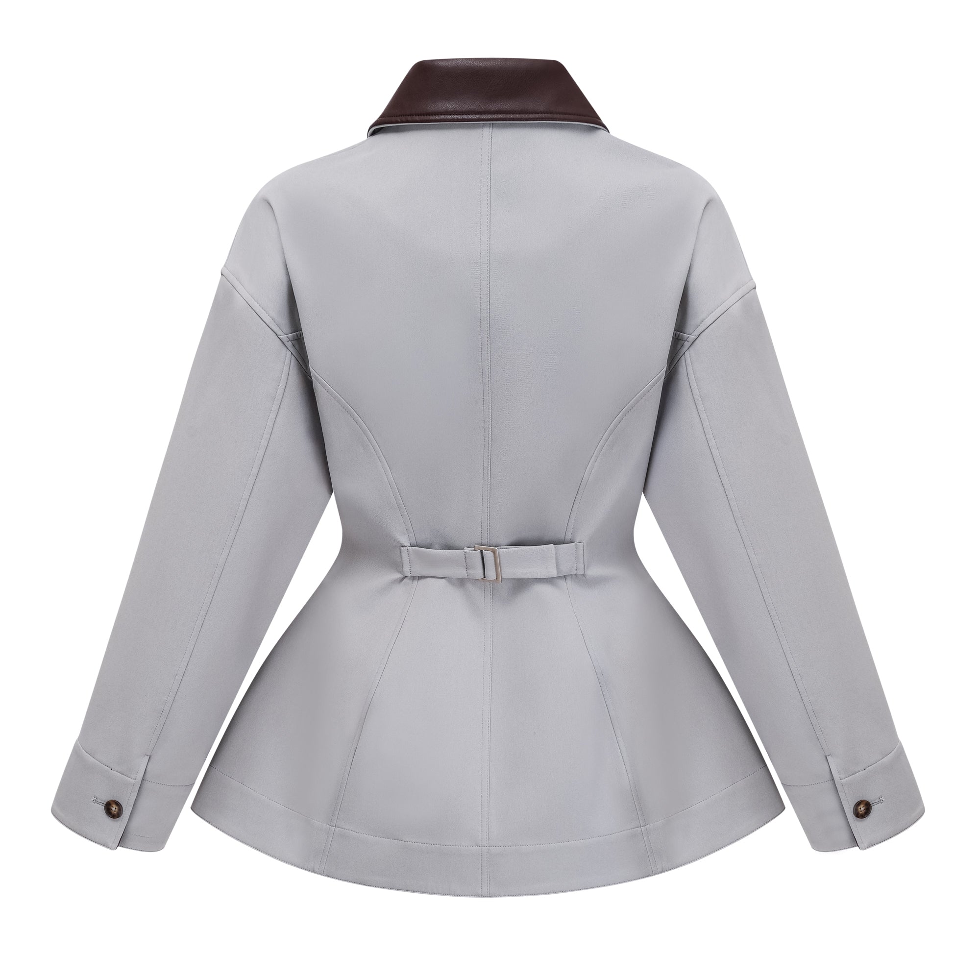 Vilma Grey Leather Collar Hunting Jacket (Final Sale-US Only)