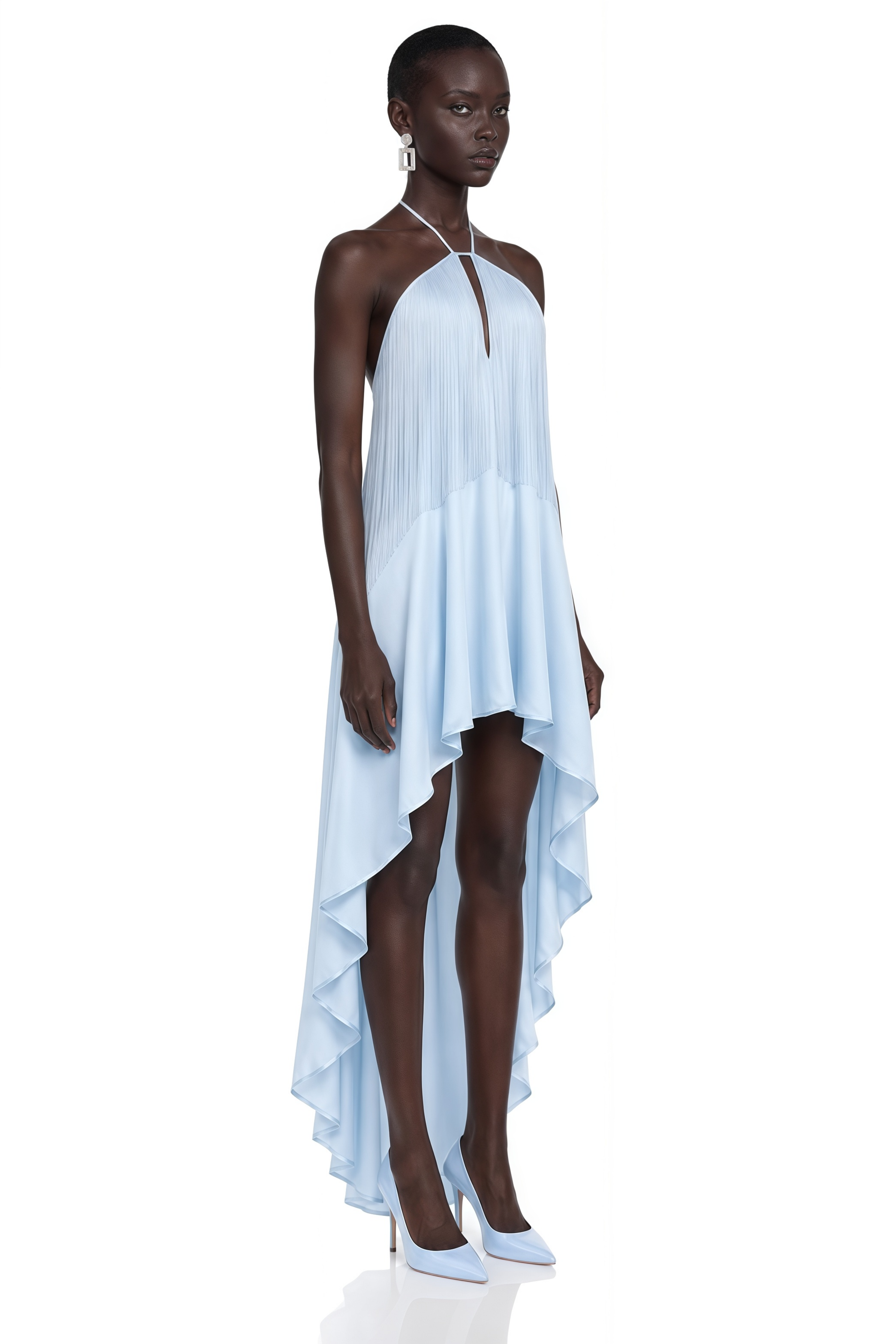 Violette Blue Halterneck Fringe Maxi Dress