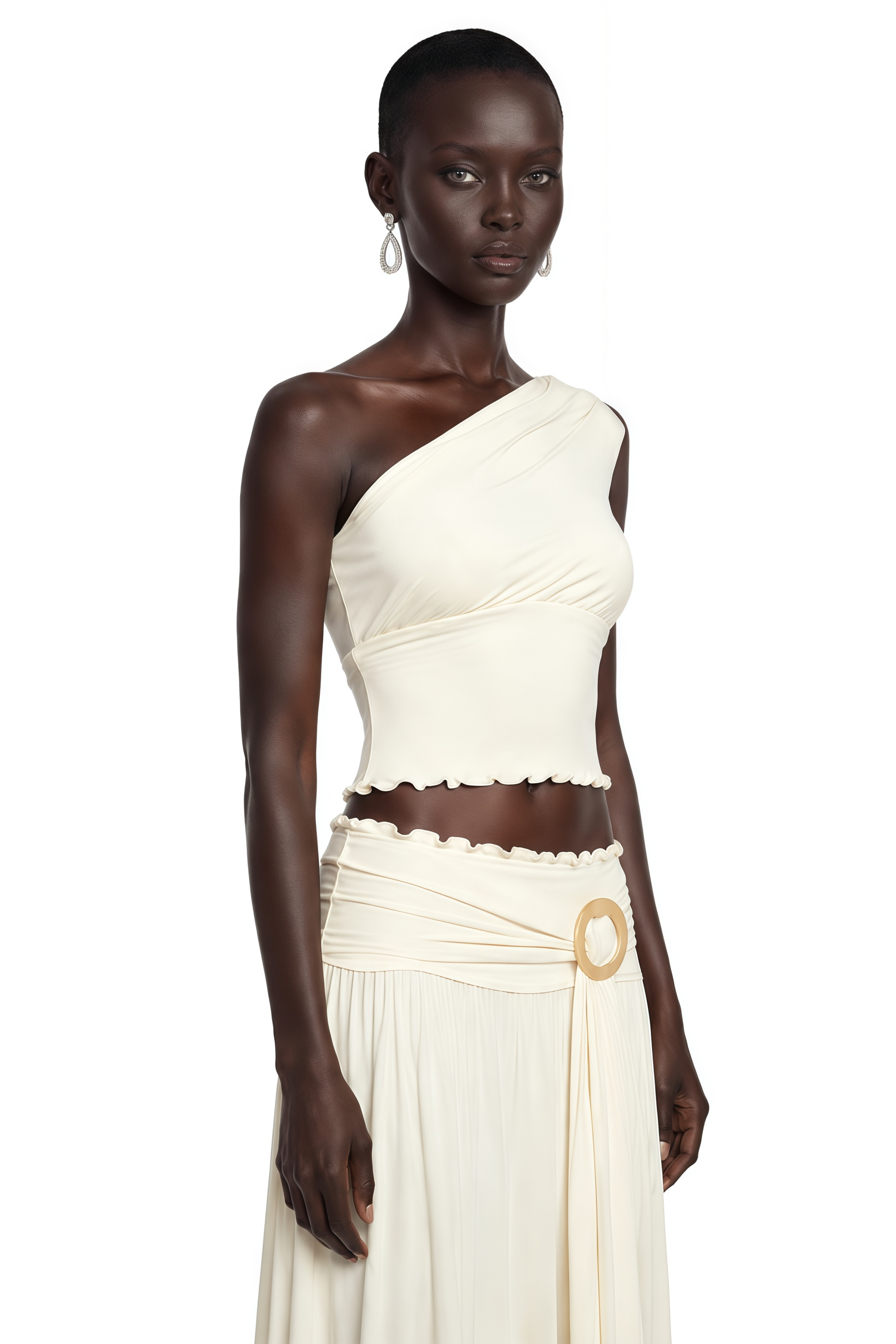 Ensemble top asymétrique et jupe « Vivienne Cream »
