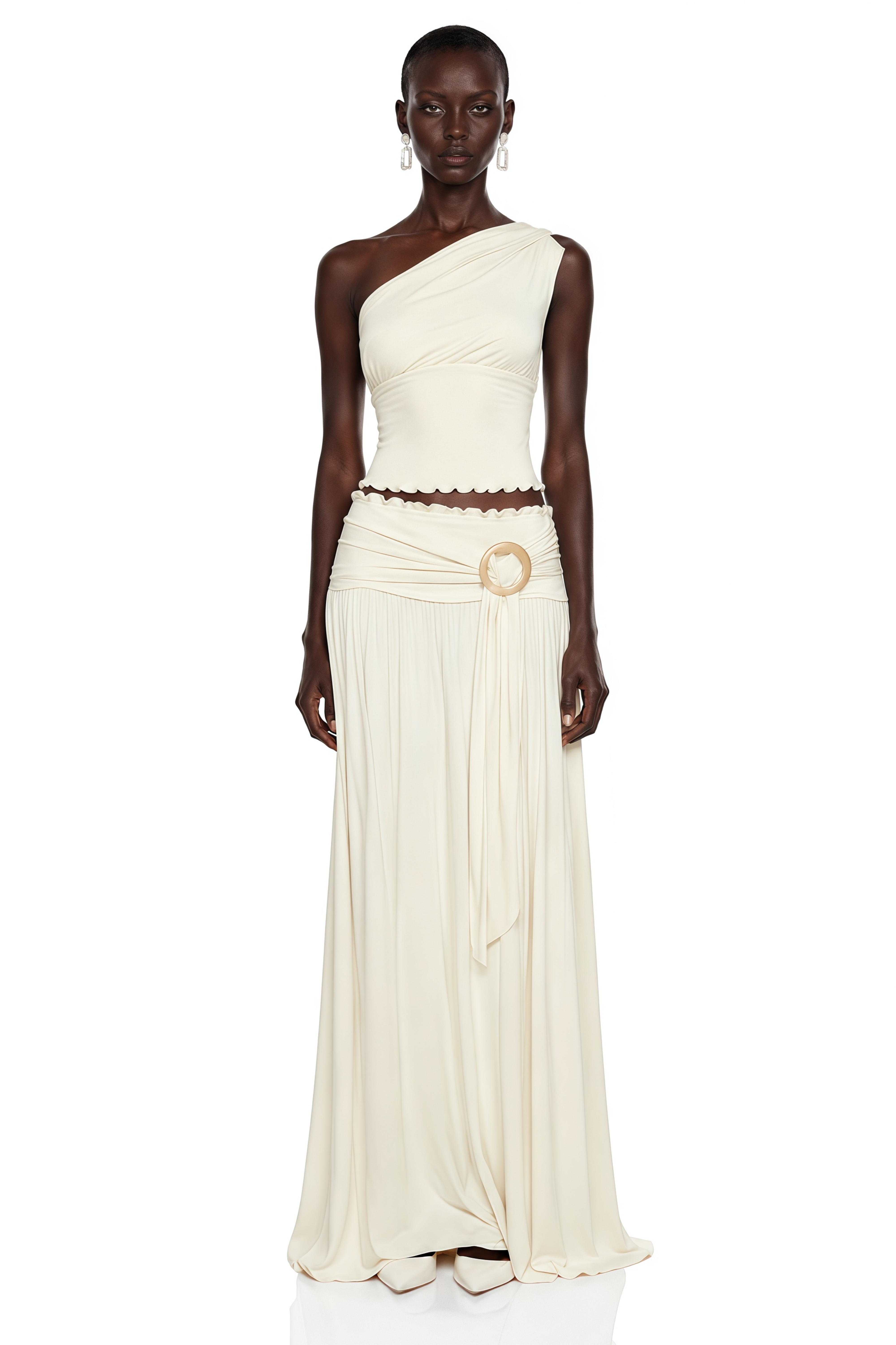 Ensemble top asymétrique et jupe « Vivienne Cream »