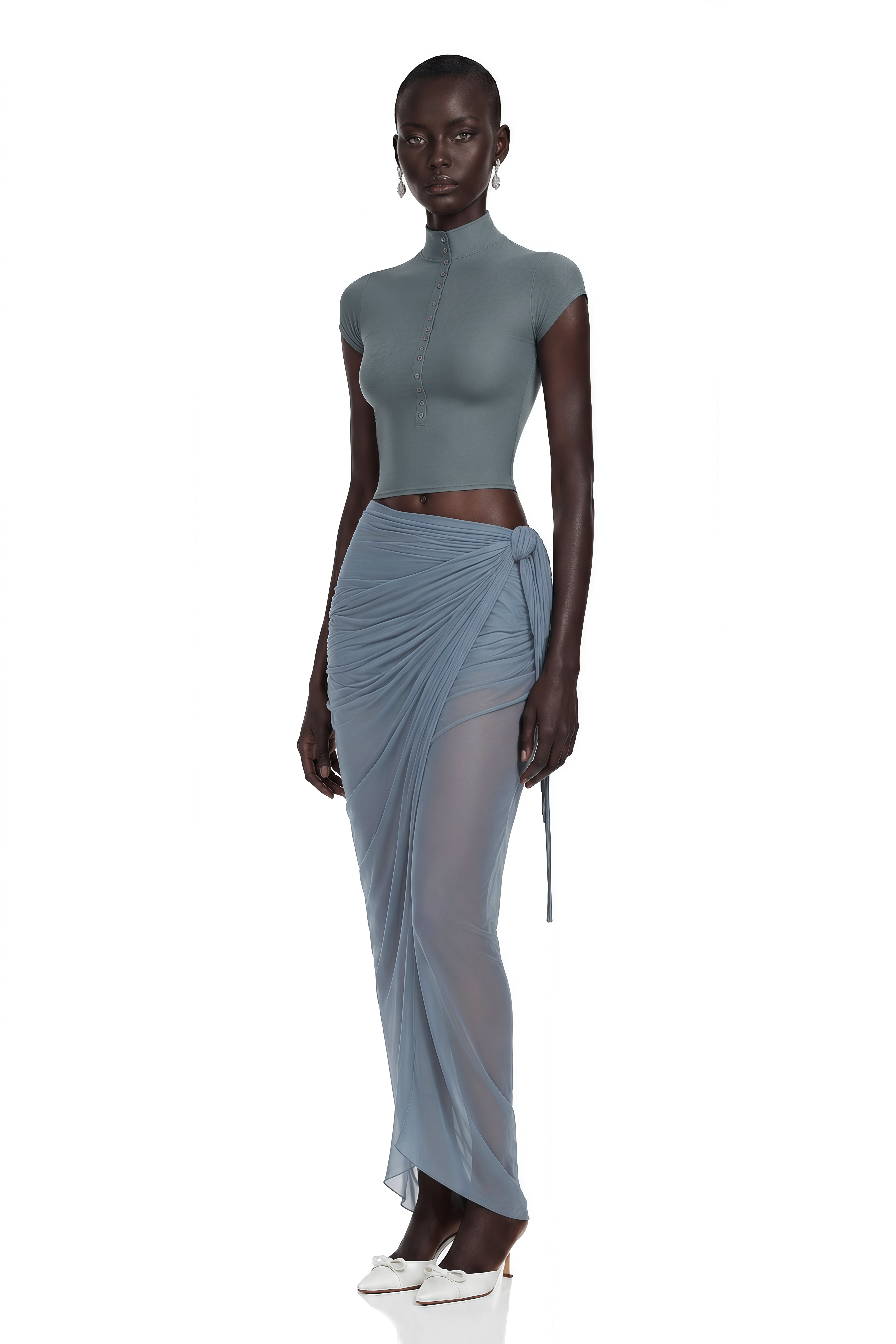 Wren Dusty Blue Crop Top & Wrap Skirt Set