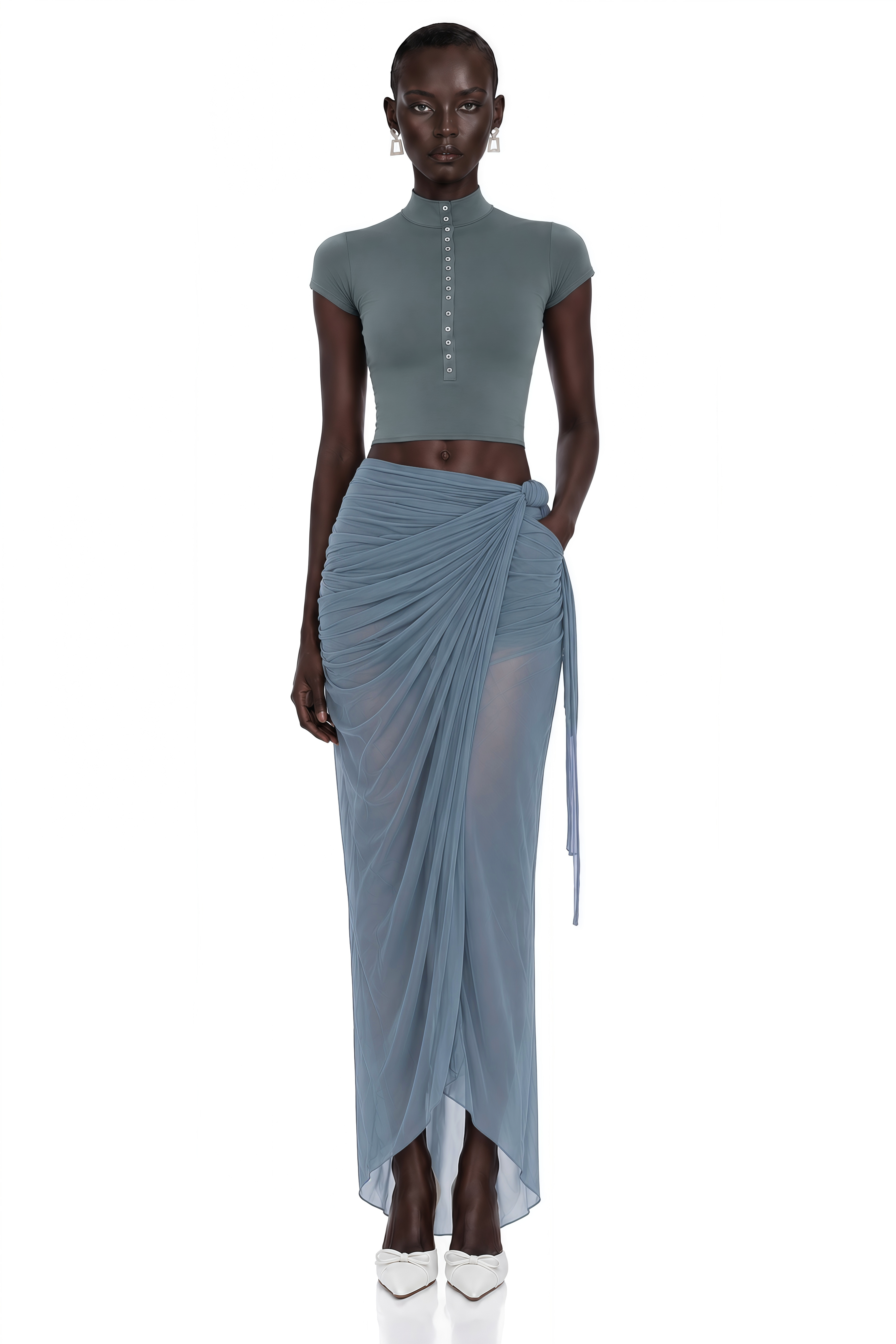 Wren Dusty Blue Crop Top & Wrap Skirt Set