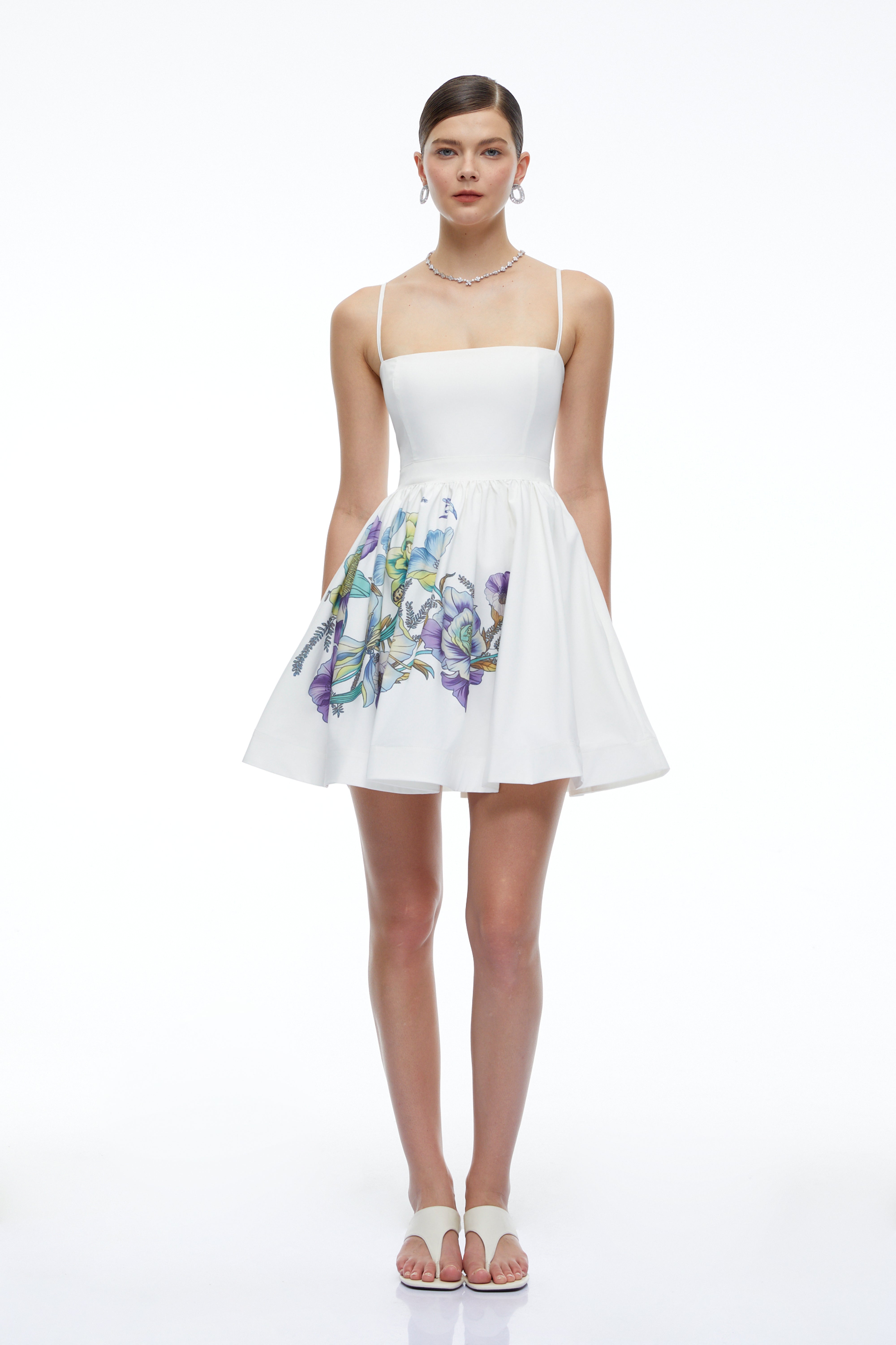 Xanthe White Floral Square Neck Mini Dress
