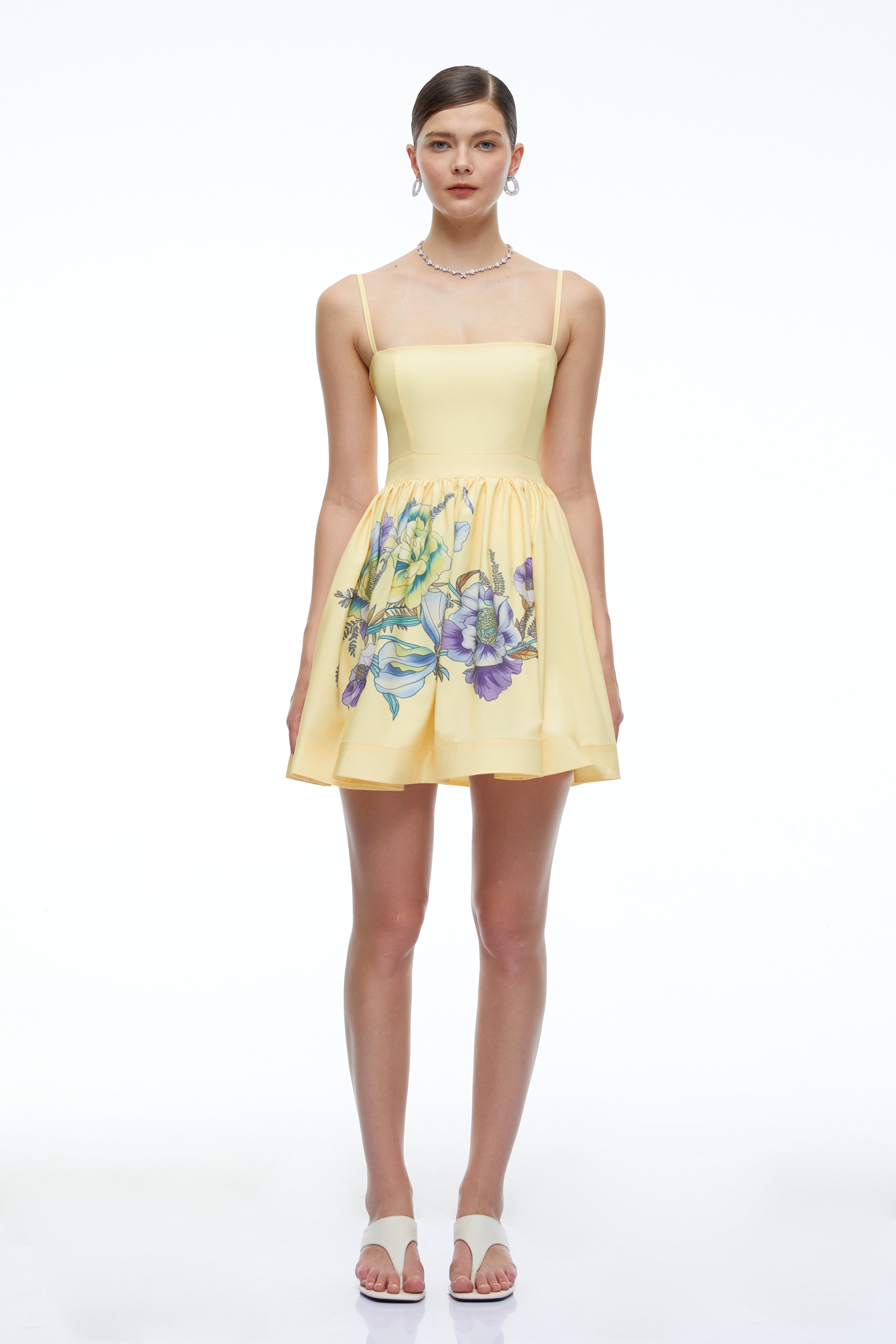 Xanthe Yellow Floral Square Neck Mini Dress