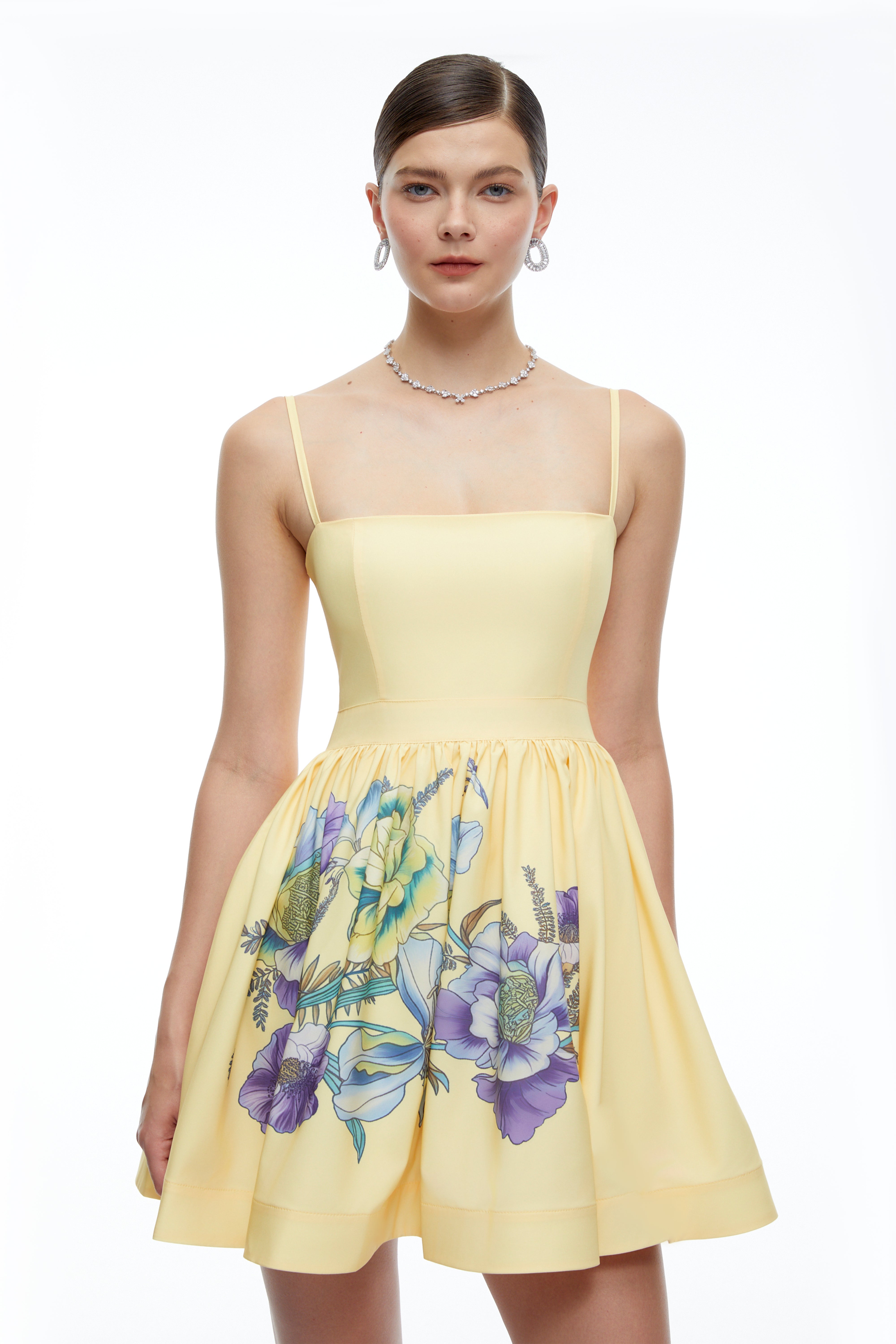 Xanthe Yellow Floral Square Neck Mini Dress