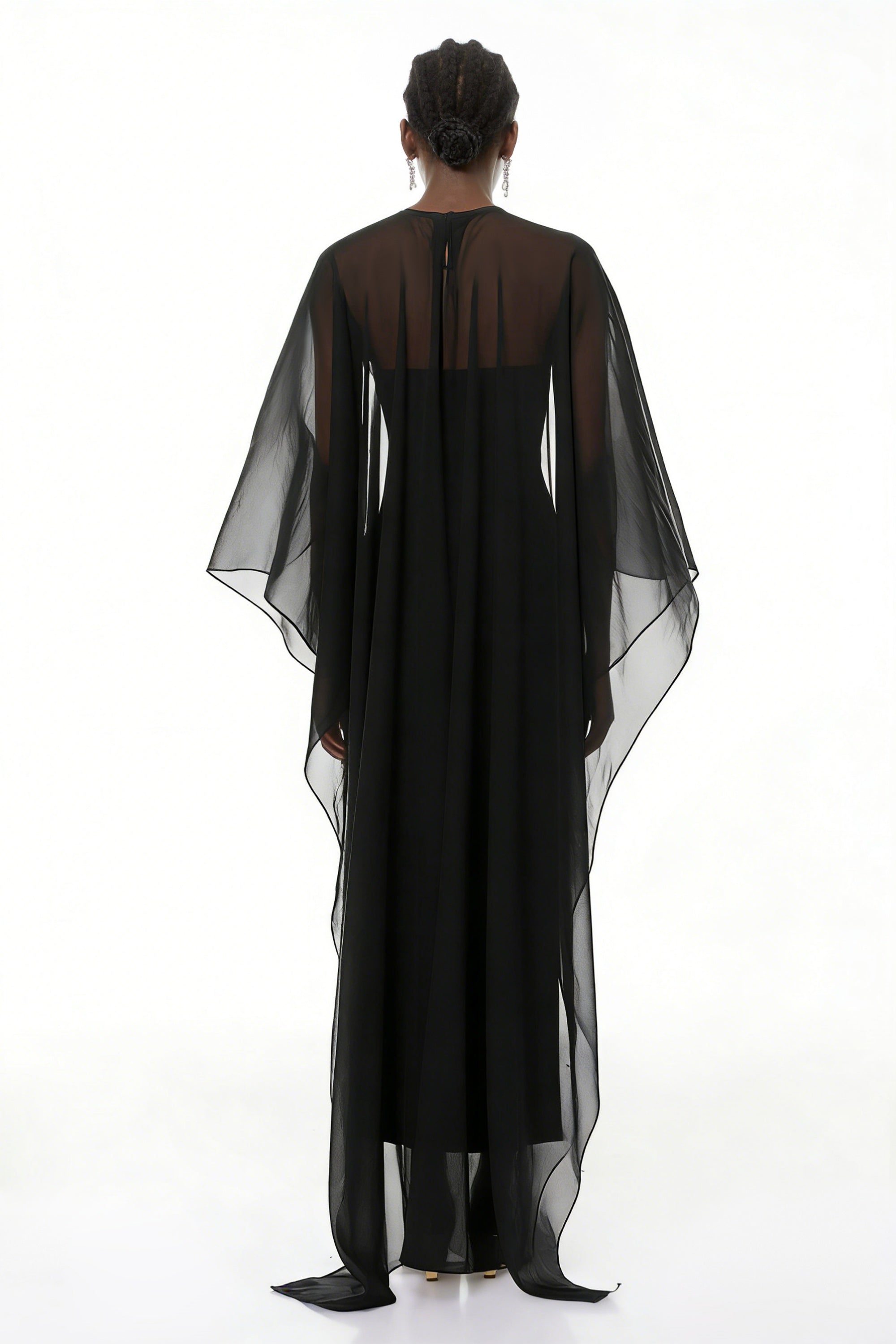Xiomara Black Cape Design Satin Maxi Dress (Final Sale-US Only)